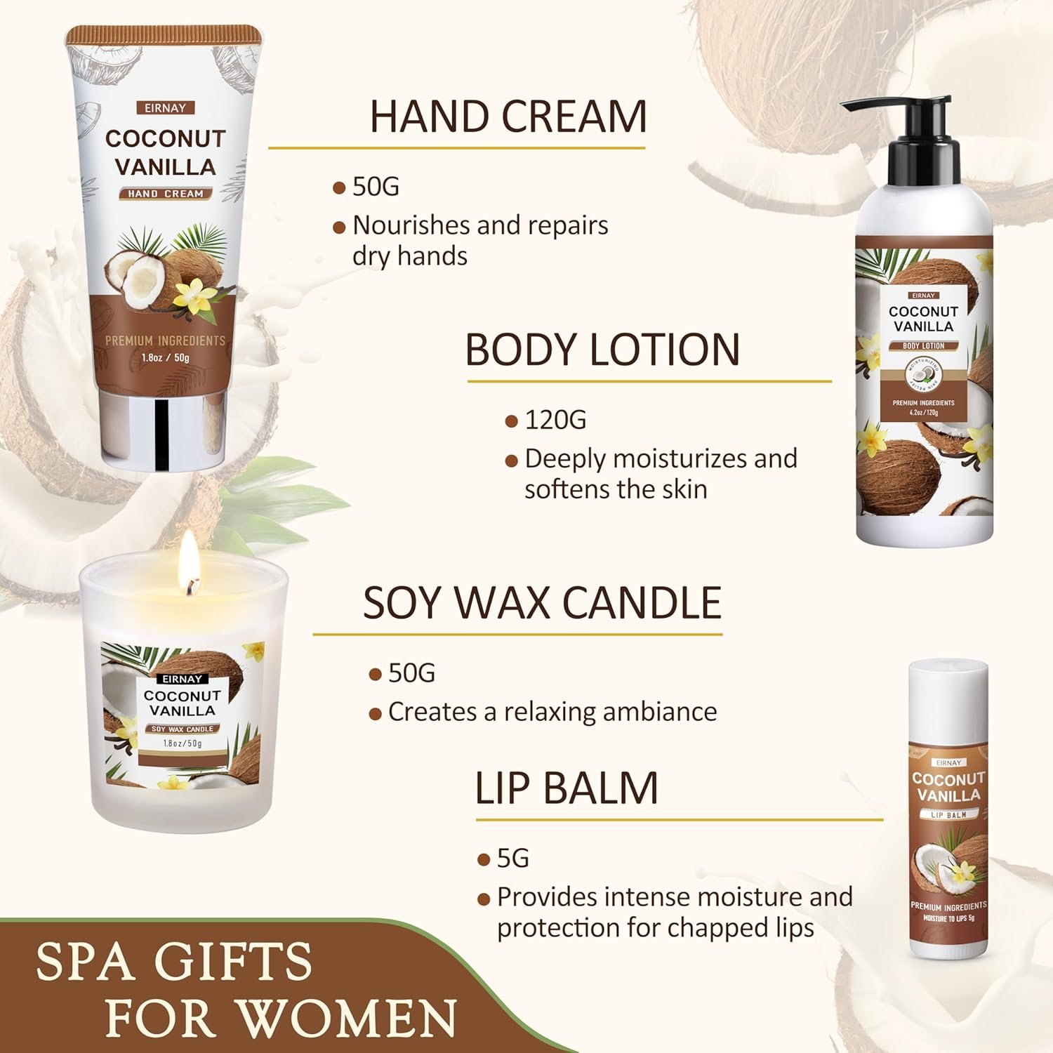 Mothers Day Gifts For Women - 16 PCS Birthday Gift Basket for Women Set of Coconut Vanilla Self Pampering Set, Includes Luxurious Home Spa Shower Gel Bubble Bath - Image 4