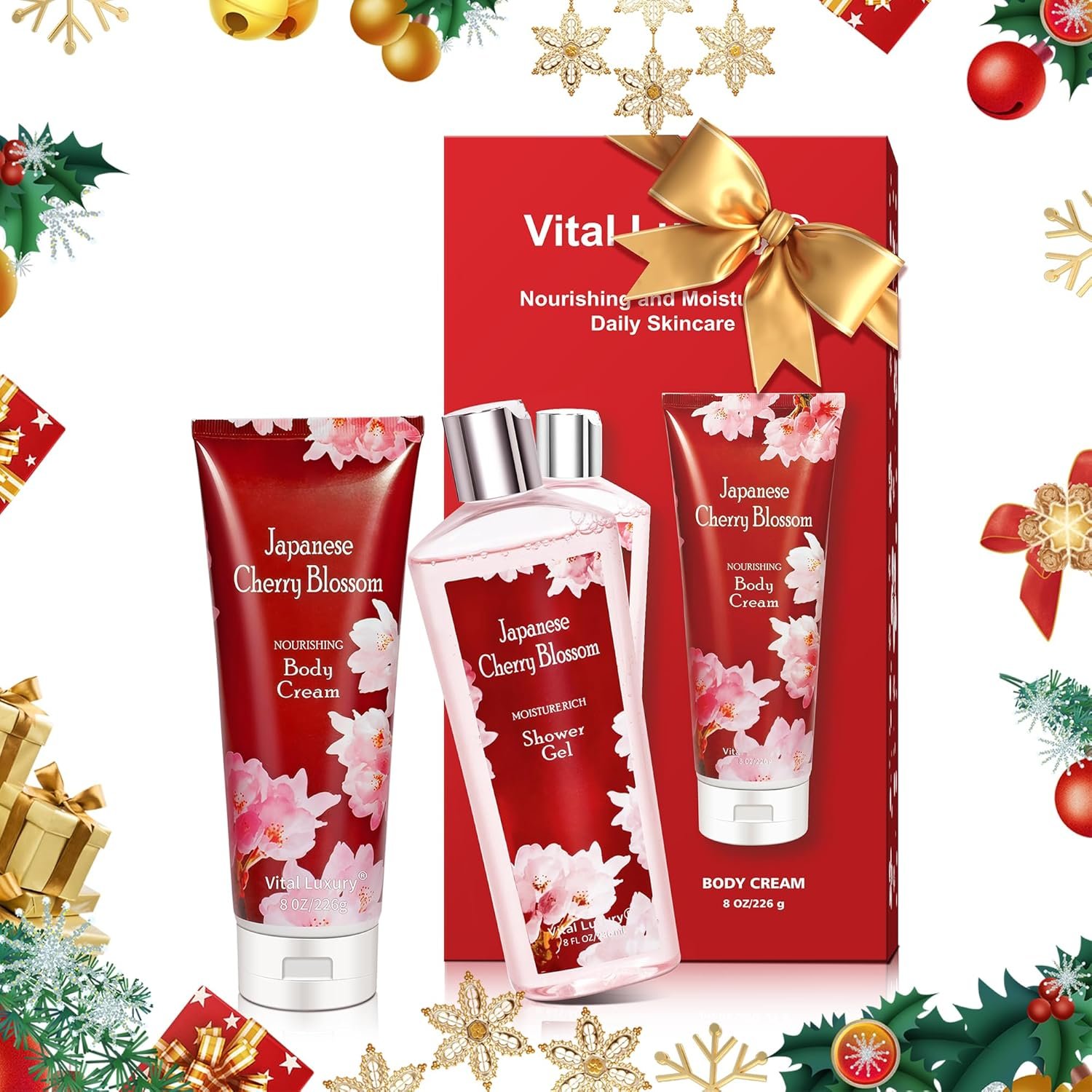 Japanese Cherry Blossom Bath and Body Set Shower Gel and Body Cream - Nourishing and Moisturizing Daily Skincare - 8 fl.oz / 236mL Each, Birthday Anniversary Wedding Gifts for Her and Him - Image 2