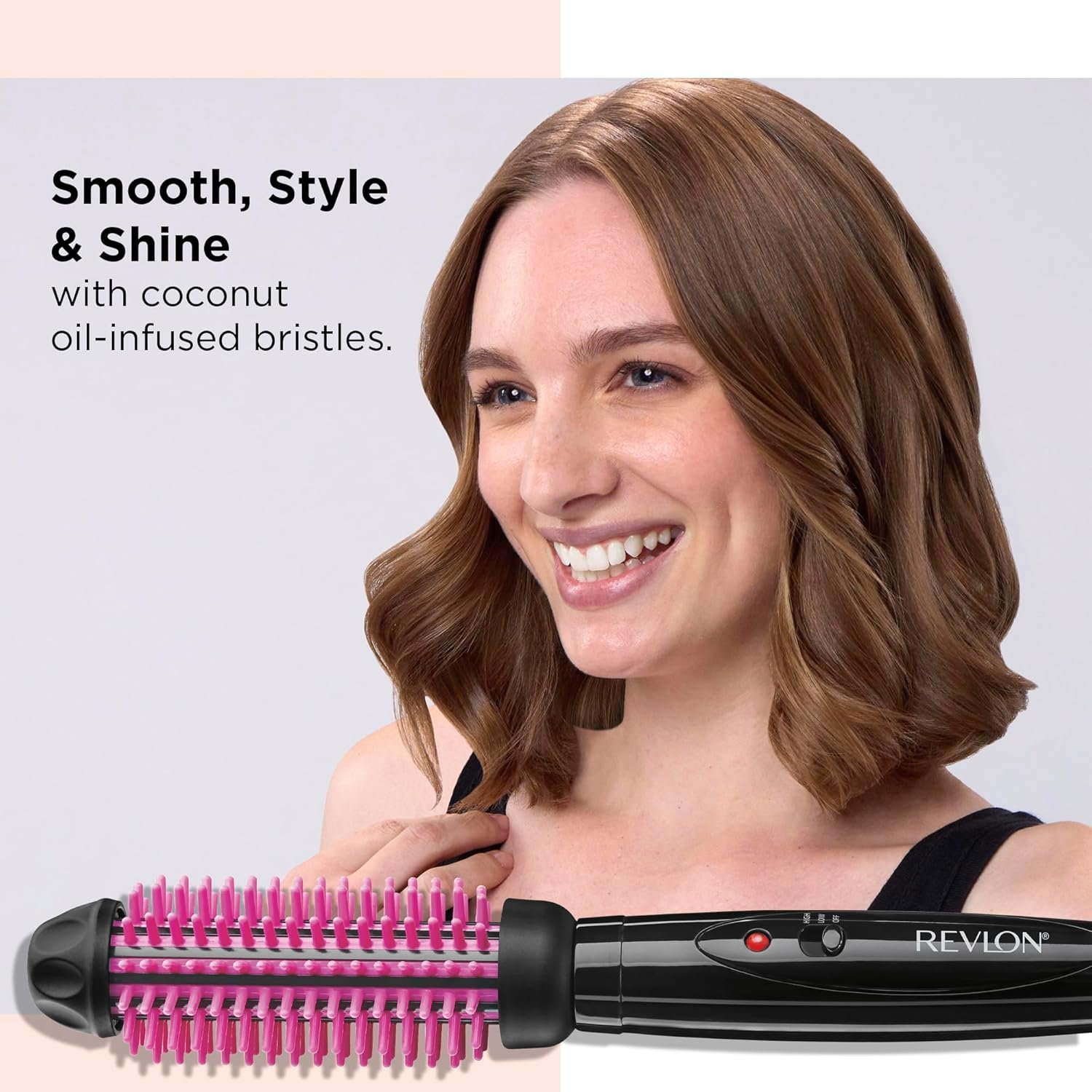 REVLON Silicone Bristle Heated Hair Styling Brush | Fast, Long Lasting Volume for Easy Styling | 1" Barrel for Full Body and Smooth Styles (Black/Pink) - Image 2