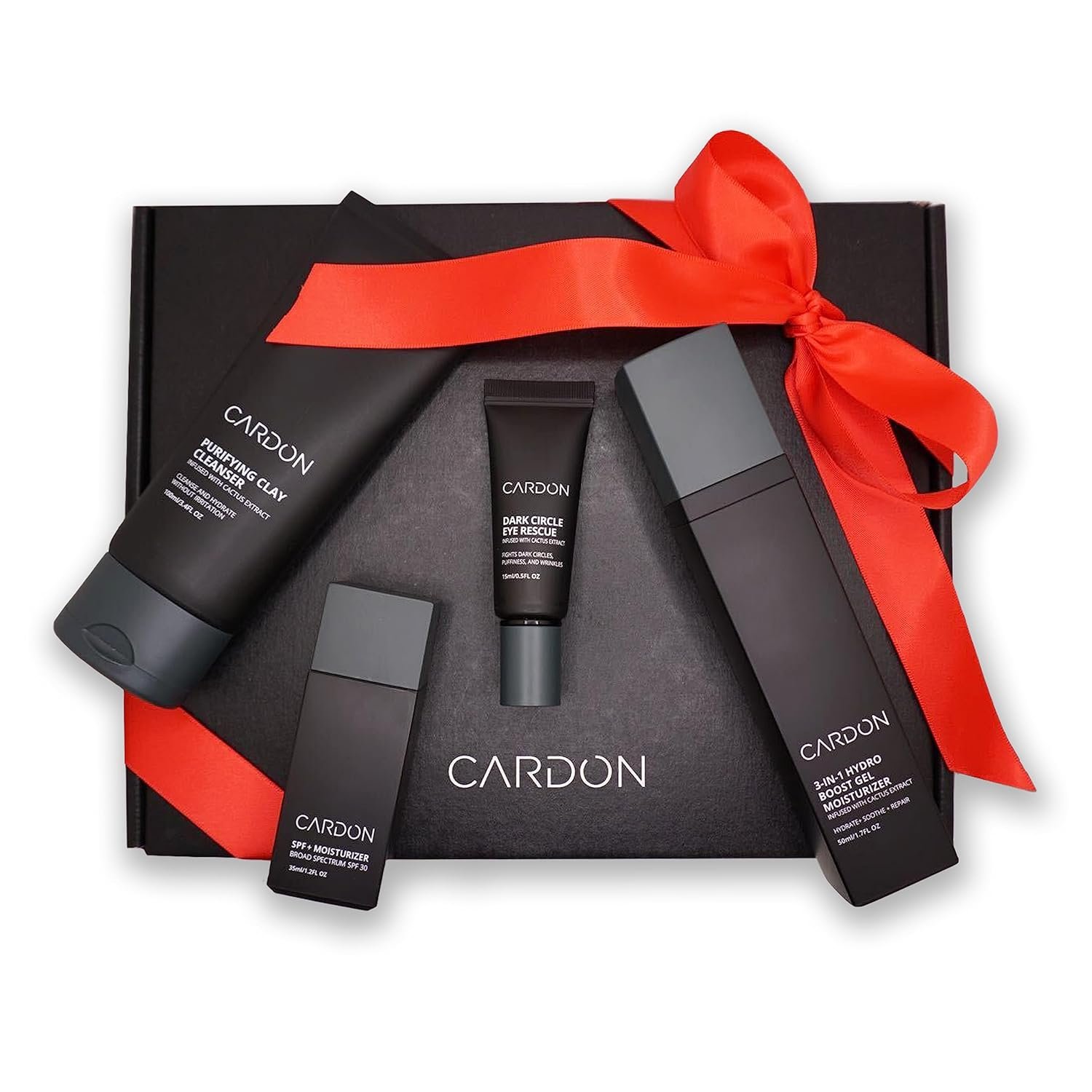 Cardon 4-Step Korean Skincare Gift Set for Men, Anti-Aging Korean Skincare Routine, Cactus-based, All Skin Types, Face Wash, Face Moisturizer with Sunscreen, SPF 30, Night Lotion, Eye Cream (4 CT)