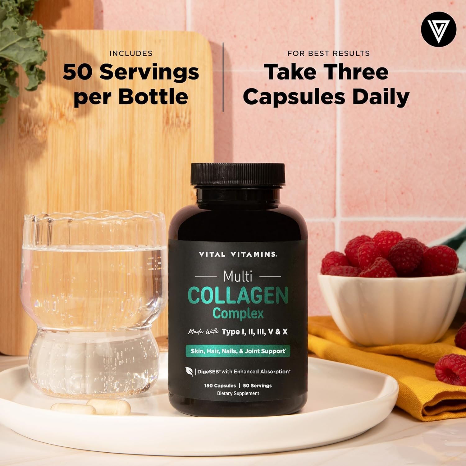 Vital Vitamins Multi Collagen Peptides Capsules for Women & Men - Type I, II, III, V, X Collagen Supplements - Grass-Fed, Non-GMO - 150 Pills - Image 7
