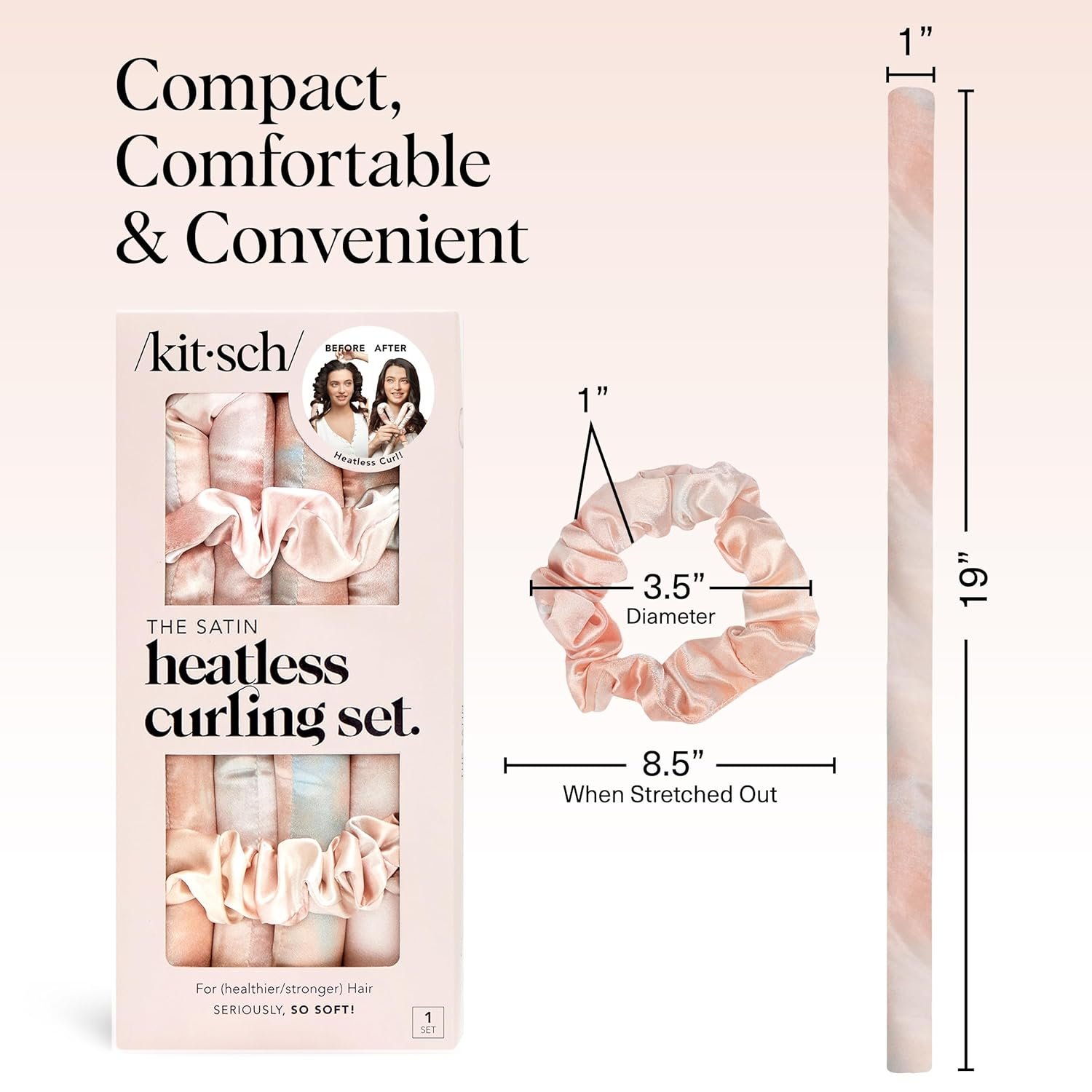 Kitsch Satin Heatless Curlers Set – Heatless Curls Overnight w/ 34" Hair Waver & 2 Satin Hair Scrunchies, Comfortable Hair Curlers to Sleep In for Frizz-Free, No Heat Damage Styling - Sunset Tie Dye - Image 5