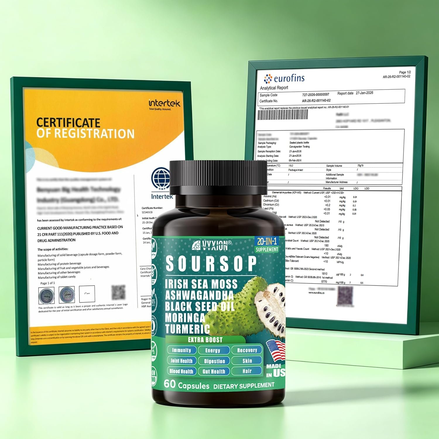 Soursop Graviola Supplement with Sea Moss, Moringa, Turmeric, Black Seed Oil, Oregano, Ashwagandha | 20-in-One Herbal extracts for Overall Health-Enhancing | Vegan, Non-GMO | 60 Capsules - Image 8