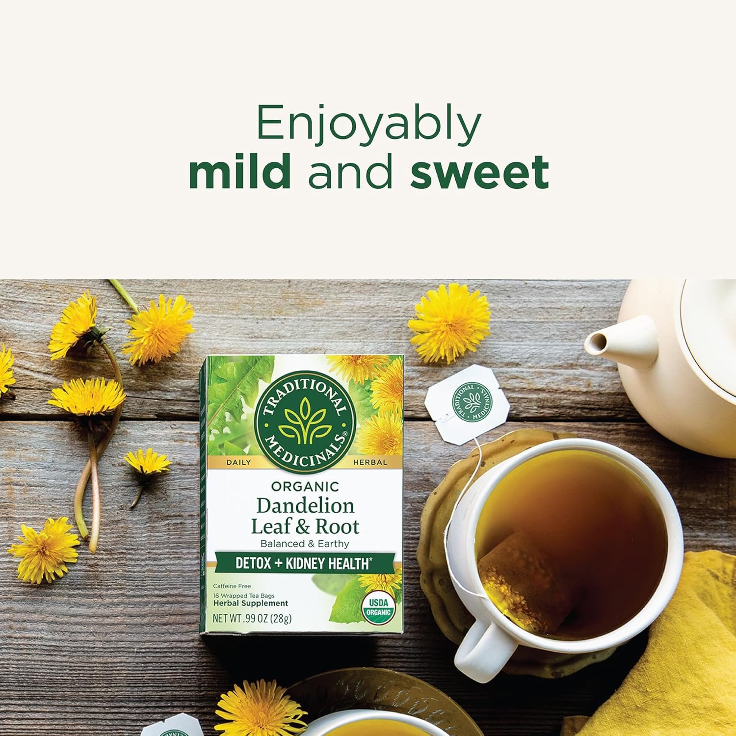 Traditional Medicinals Organic, Dandelion Leaf & Root - Dandelion Root Tea, Supports Normal Detox + Digestion - Kosher, Non-GMO, Caffeine-Free, Compostable - 16 Tea Bags - Image 4