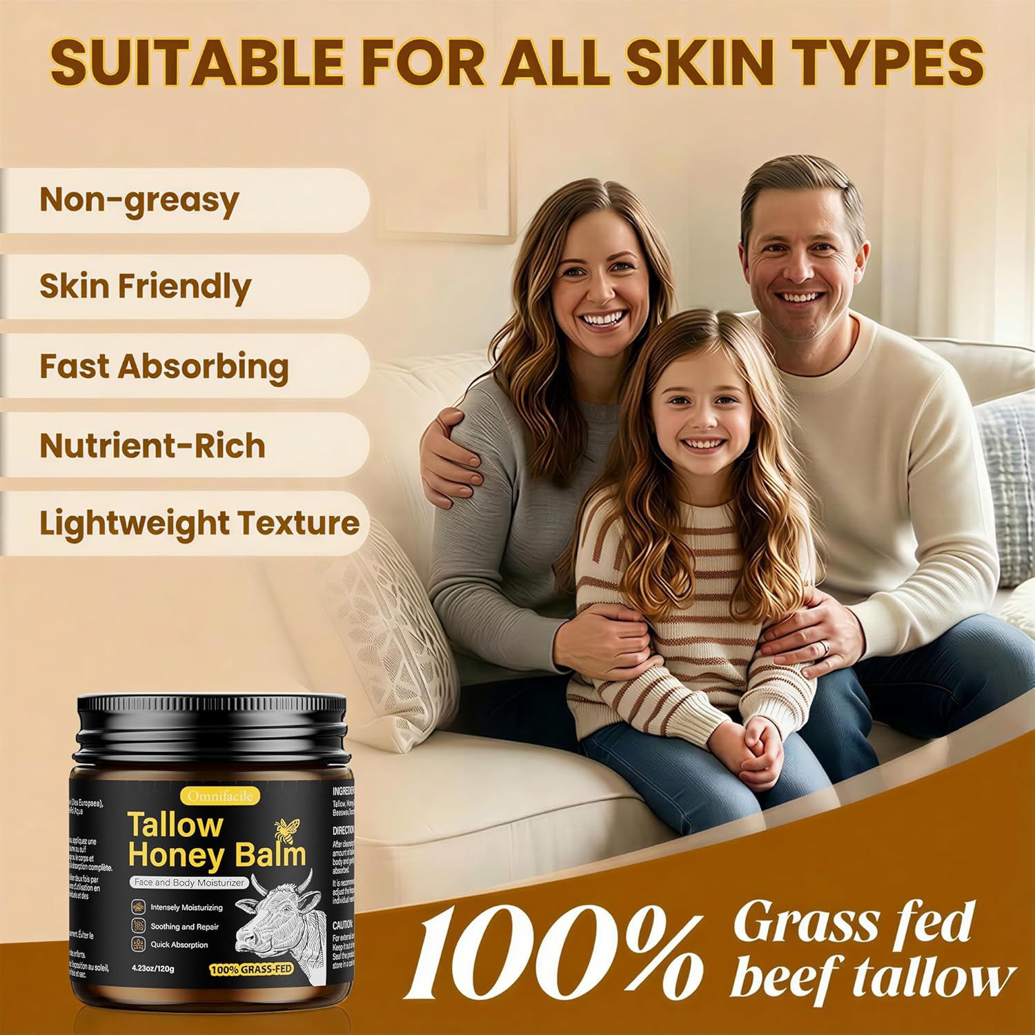 Beef Tallow for Skin,Face,Body - Handmade Whipped Tallow Face Moisturizer& Tallow Balm with 100% Grass-Fed Beef Tallow & Raw Honey,Narural Organic Tallow and honey balm for Men&Women,Unscented,4.23OZ - Image 6