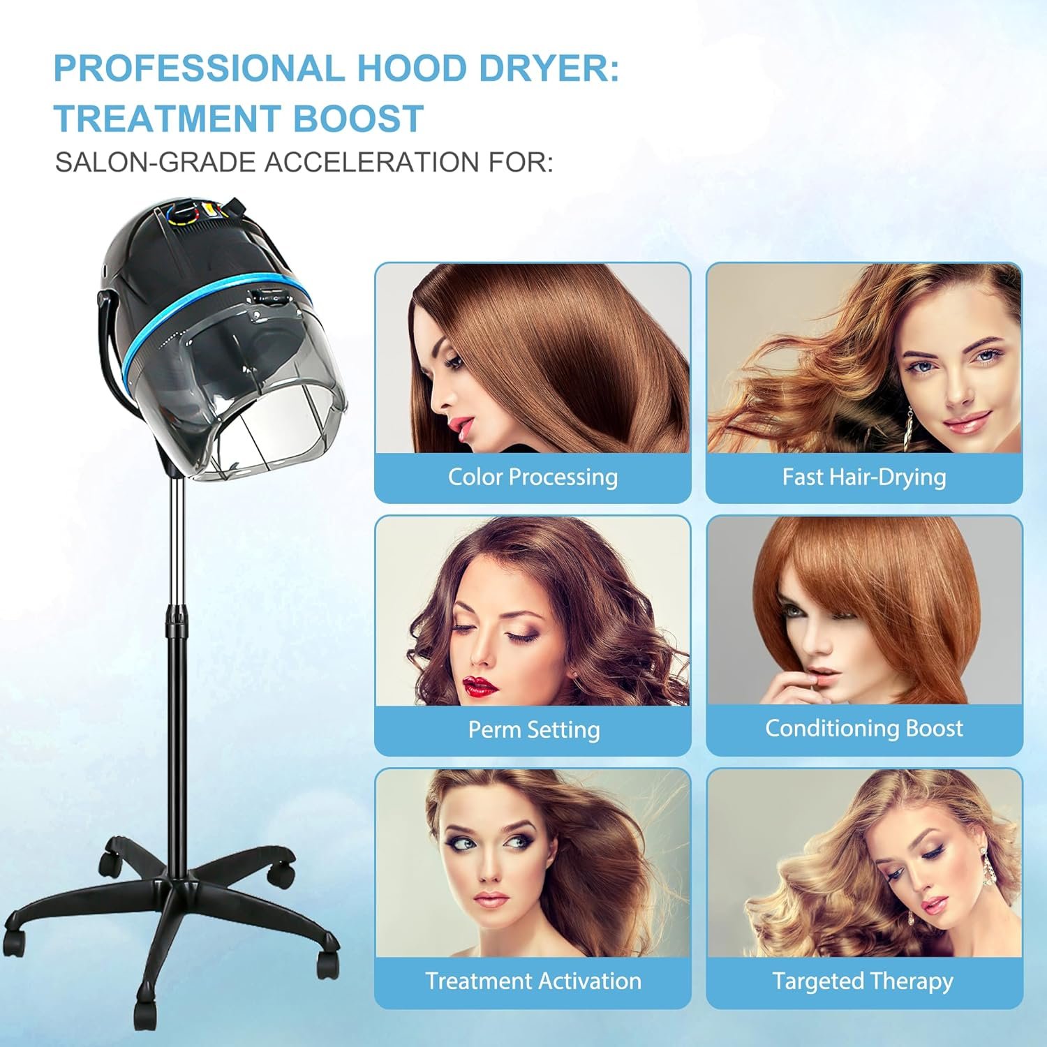 Nova Microdermabrasion Professional Hooded Floor Hair Dryer Adjustable Bonnet Hair Dryer Stand Up with Timer and Rolling Wheels for Beauty Spa Home Salon Equipment - Image 3
