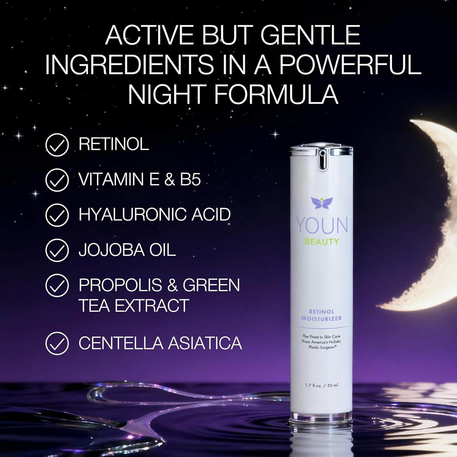 YOUN Beauty Retinol Night Cream Moisturizer for Face by Holistic Dr. Anthony Youn – Paraben-Free Face Moisturizer with Vitamin B5 & E, Hyaluronic Acid, and Green Tea for Skin Renewal, 50ml - Image 4