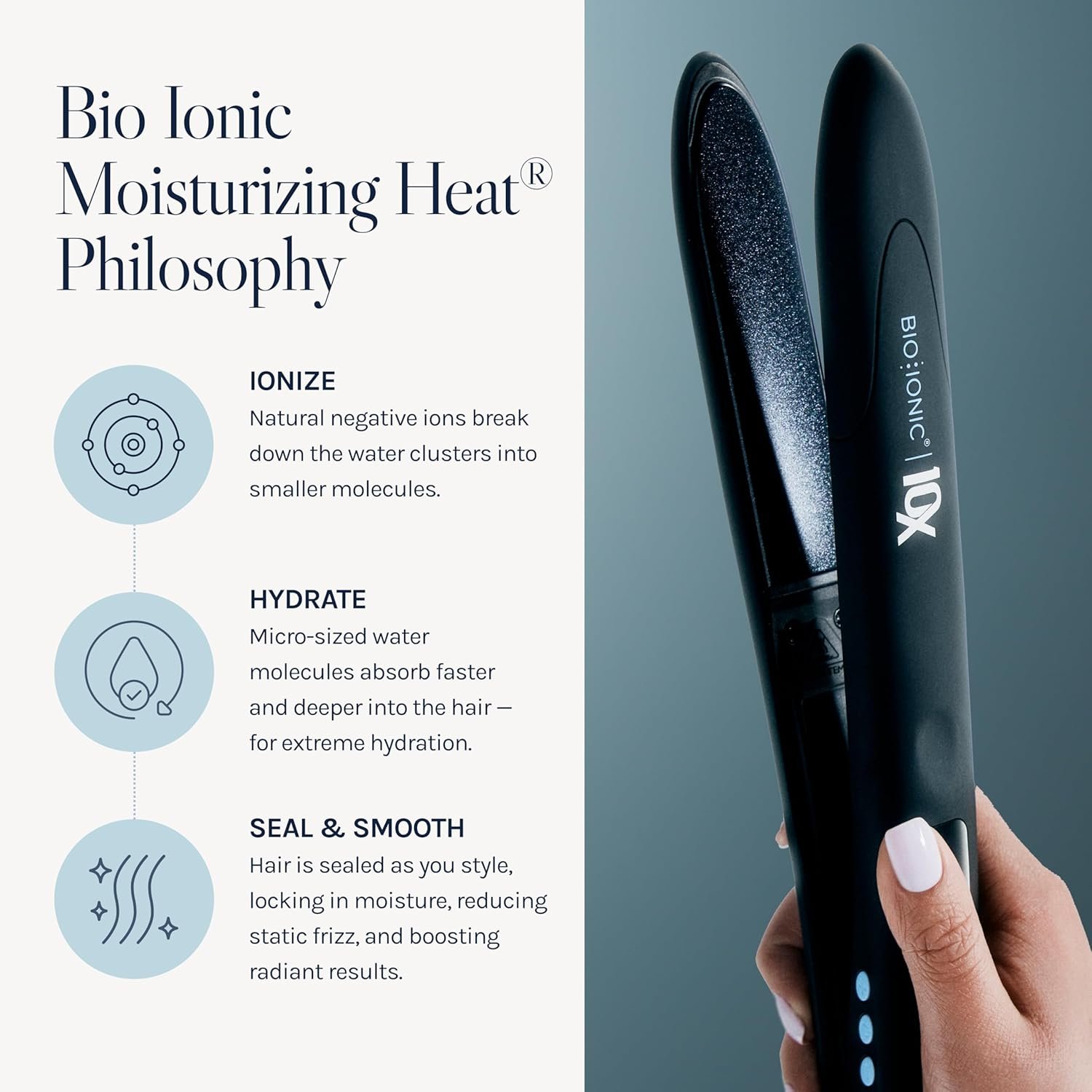 Bio Ionic 10X Styling Iron, Hair Straightener with 1" Sonic Vibrating Plates, Flat Iron with Ion Generating Mineral Complex, Versatile Styler for Wavy & Straight Hairstyles - Image 2
