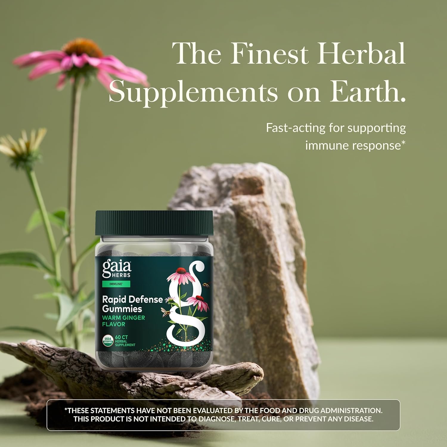 Gaia Herbs Rapid Defense Gummies - Supports Immune Health* - with Propolis, Ginger & Echinacea - USDA Organic - 60 Vegetarian Gummies (30 Servings) - Image 2
