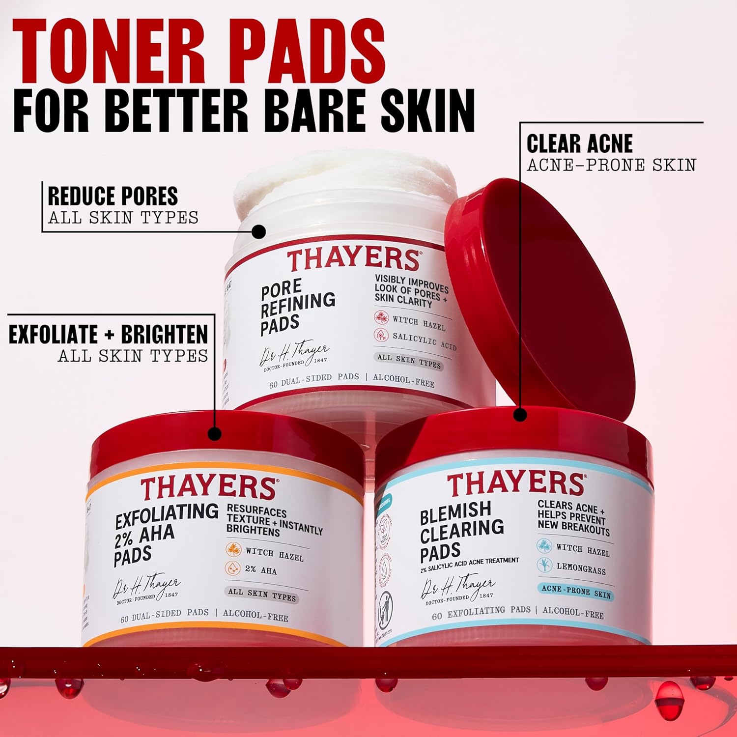 Thayers Blemish Clearing Acne Pads, Salicylic Acid Acne Treatment for Face, Pore Reducing, Exfoliating, and Soothing Skincare, Witch Hazel Toner Pads, 60 Ct - Image 10