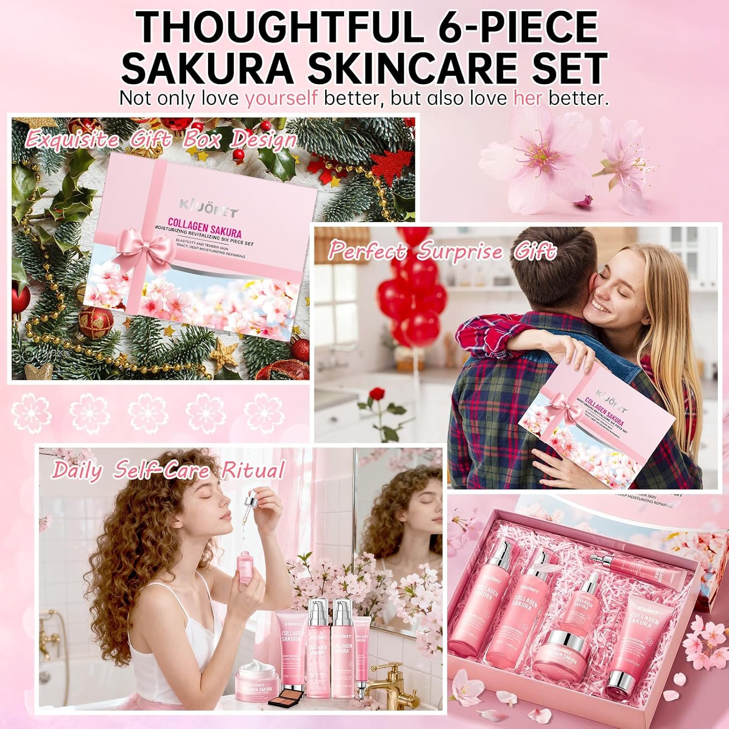 Sakura Skin Care Set - 6 PCS Cherry Blossom Skin Care Kit with Cleanser, Toner, Serum, Lotion, Eye Cream & Face Cream - Moisturizes Skin & Boosts Collagen - Korean Skin Care Set for Teen Girls & Women - Image 7