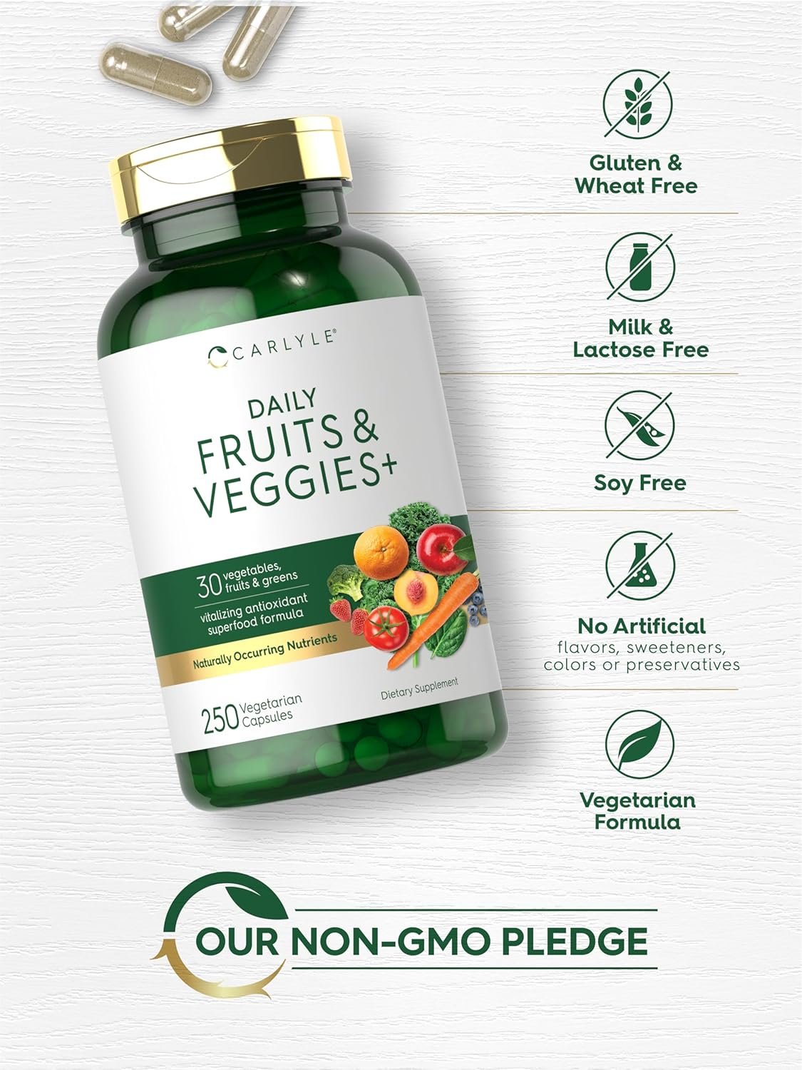 Carlyle Fruits and Veggies Supplement | 250 Capsules | Made with 30 Fruits and Vegetables | Vegetarian, Non-GMO, Gluten Free Superfood Formula - Image 5