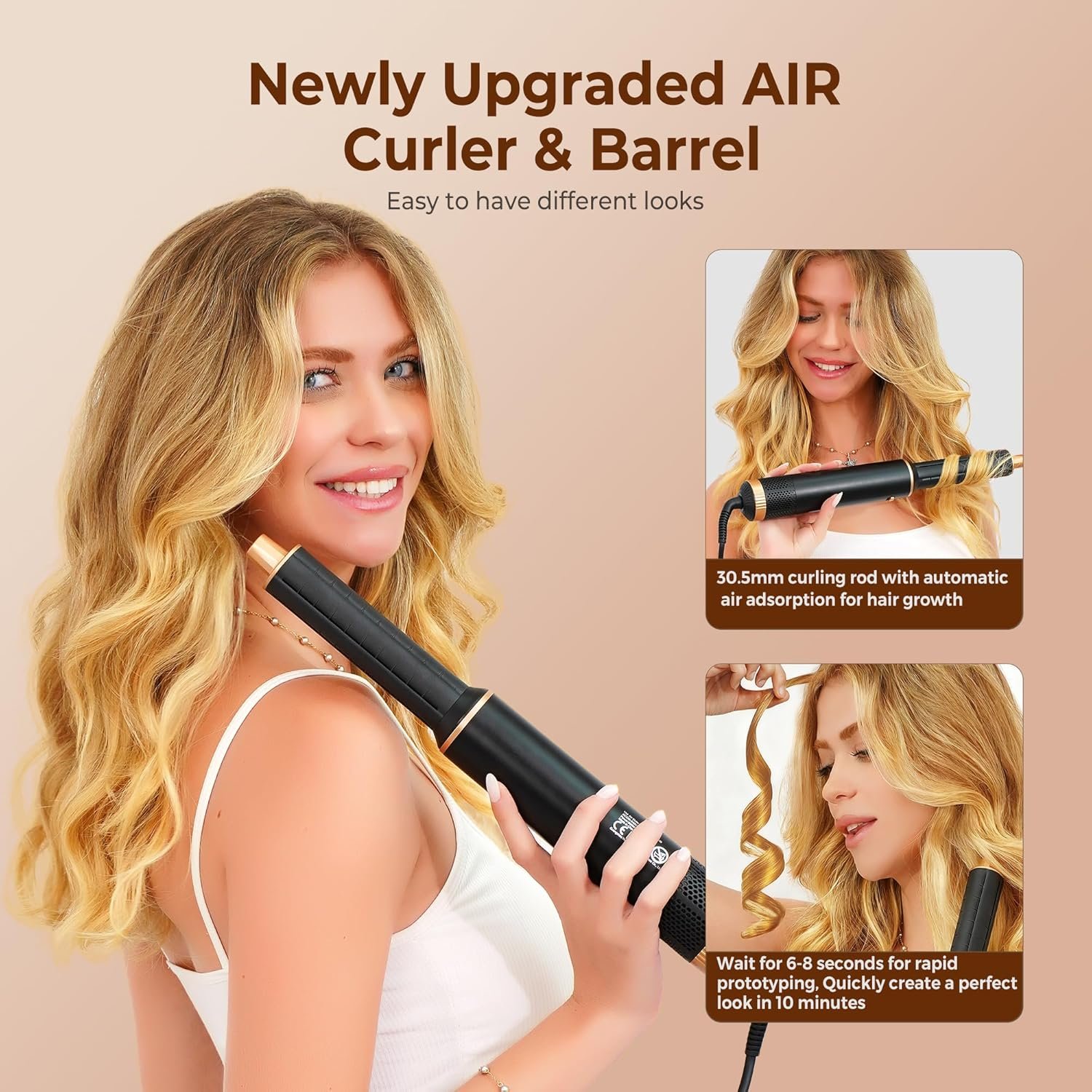 5 in 1 Blow Dryer Brush, Upgrade Hair Dryer Brush Air Curler Air Curling Wrap Styler, Detachable Hot Air Brush Negative Ion Curling Brush Iron, Hair Styling Tools for Drying Curling Straightening - Image 2