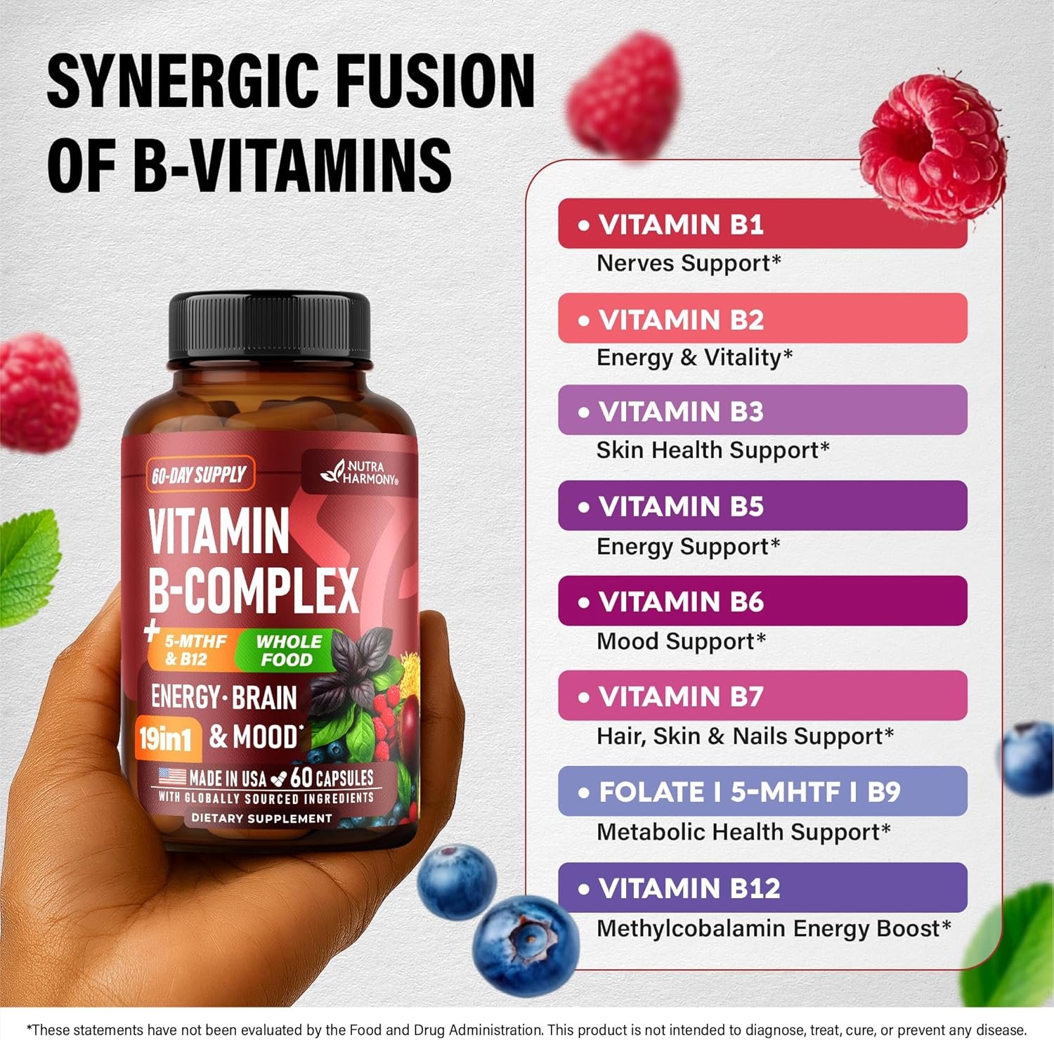 Vitamin B Complex - B1 | B2 | B3 | B5 | B6 | Biotin | B12 | 5-MTHF - Astragalus & Whole Food Blend - Energy, Metabolism & Brain - Vitamins B for Women & Men - Lab Tested - 60 Capsules, 60 Days Supply - Image 6