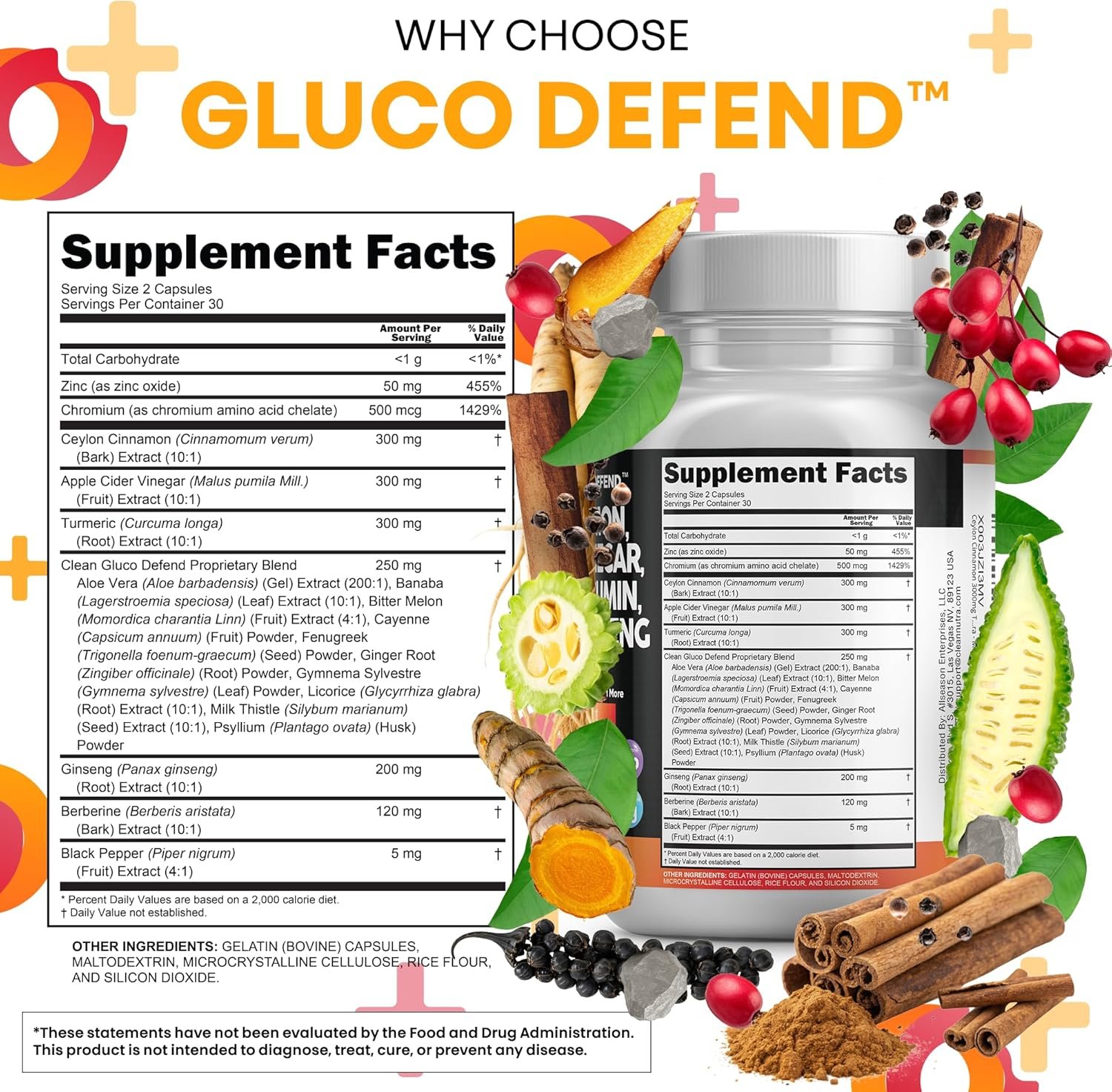 Clean Nutraceuticals Ceylon Cinnamon Capsules + Berberine Turmeric Apple Cider Vinegar Ginseng Bitter Melon Gymnema Milk Thistle Fenugreek Supplement Pills Powder for Men & Women - Image 5