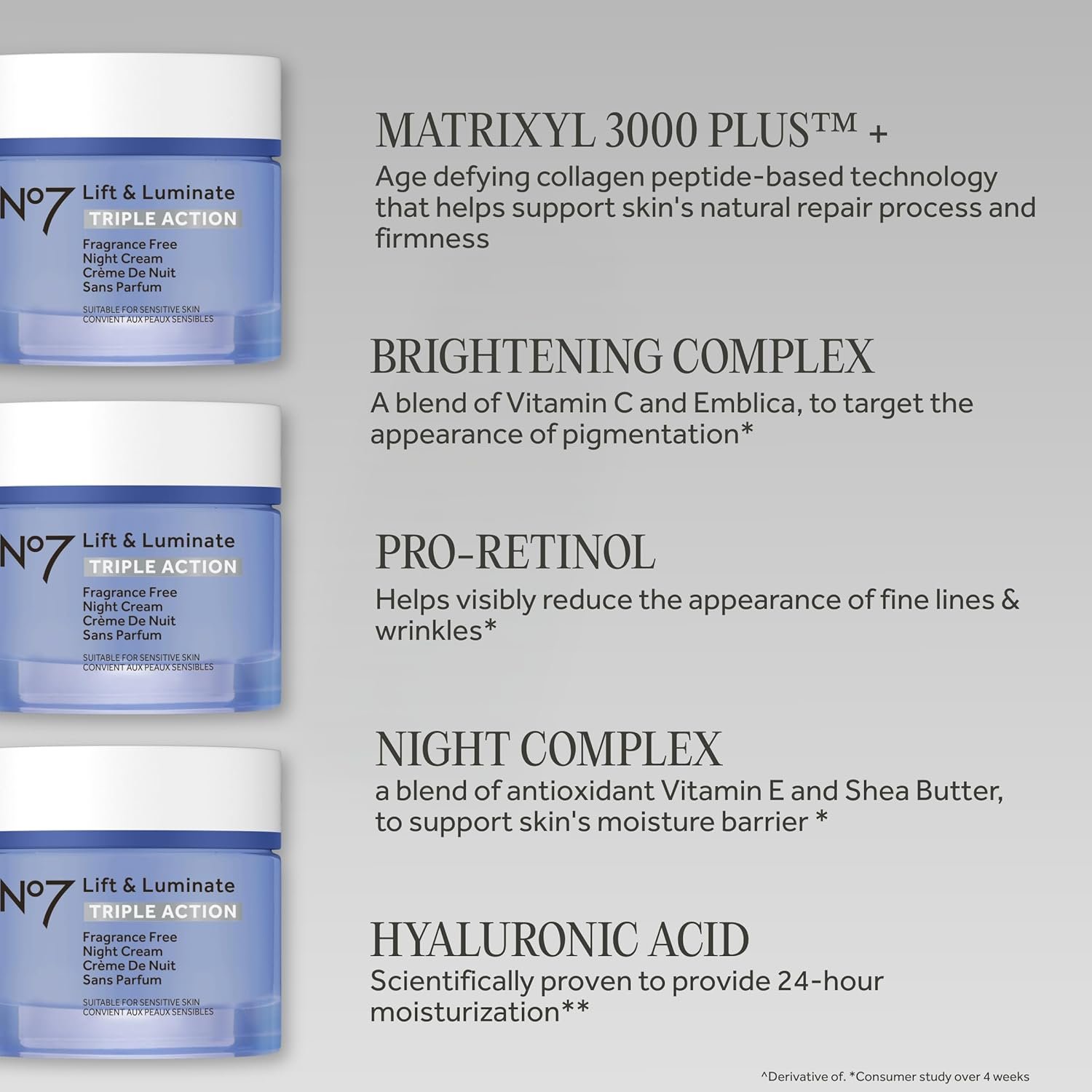 No7 Lift and Luminate Triple Action Fragrance-Free Night Cream – Anti-Wrinkle Collagen Peptide Brightening Moisturizer with Hyaluronic Acid, Hibiscus, and Vitamin C (50ml) - Image 3