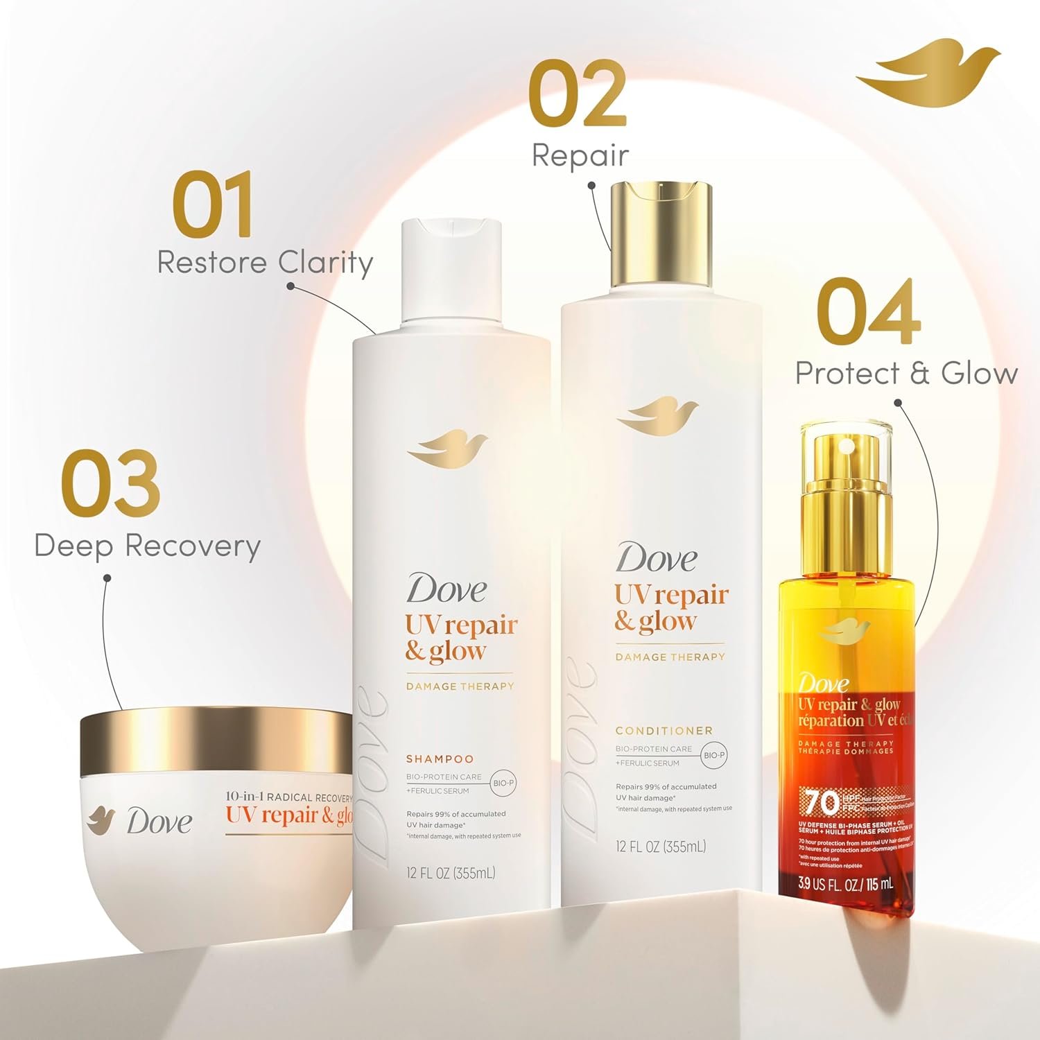 Dove Radical Recovery 10-in-1 Hair Mask 1ct UV Repair & Glow Deep recovery from 99% of UV hair damage with Melting Lumi-Beads 9.2 oz - Image 11