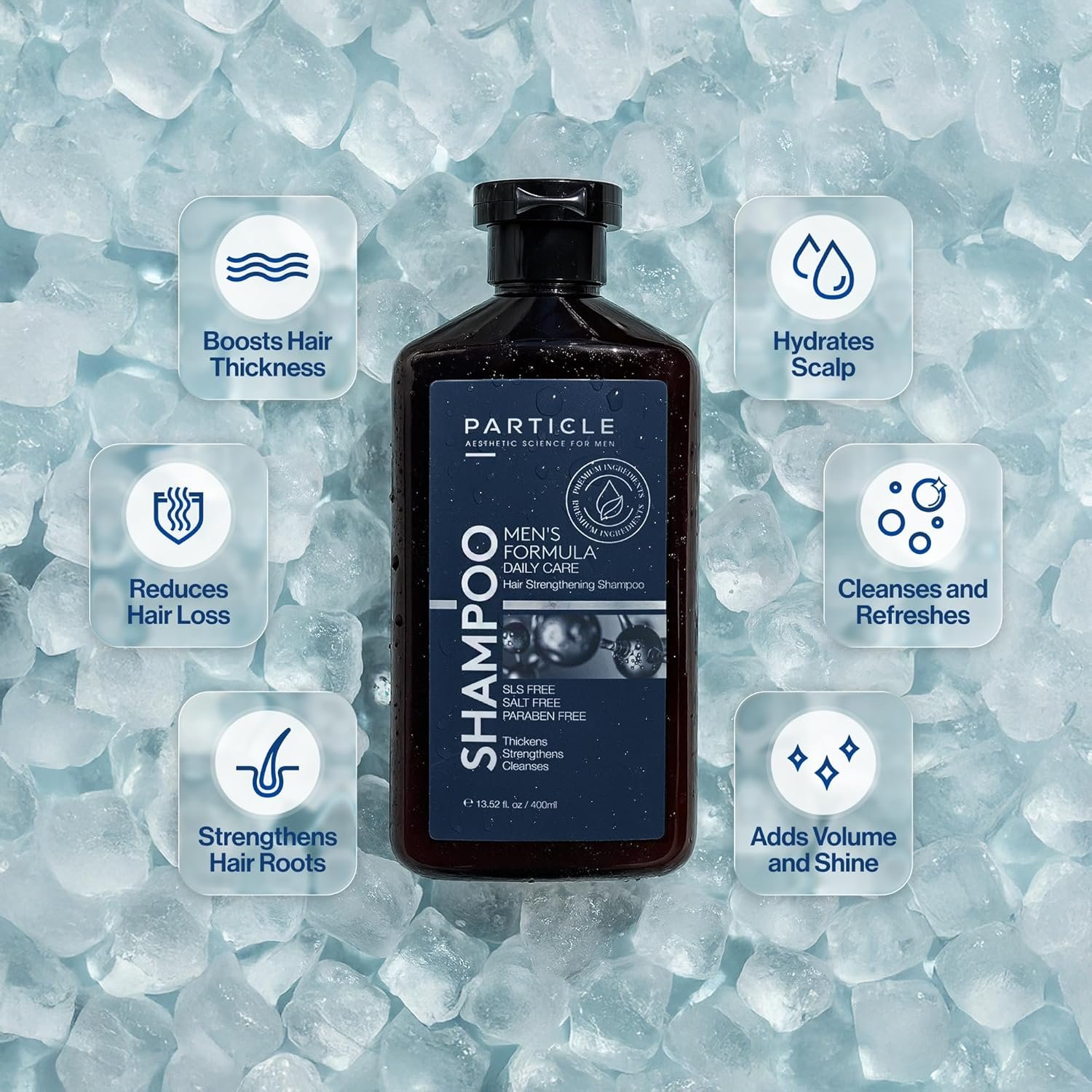 Particle Hair Thickening Shampoo for Men, Men’s Shampoo, Cleansing Formula Made with Biotin, Capixyl, Redensyl, Ginseng and Green Tea Extract for Hair Strength Support, Paraben Free, 400 mL - Image 2