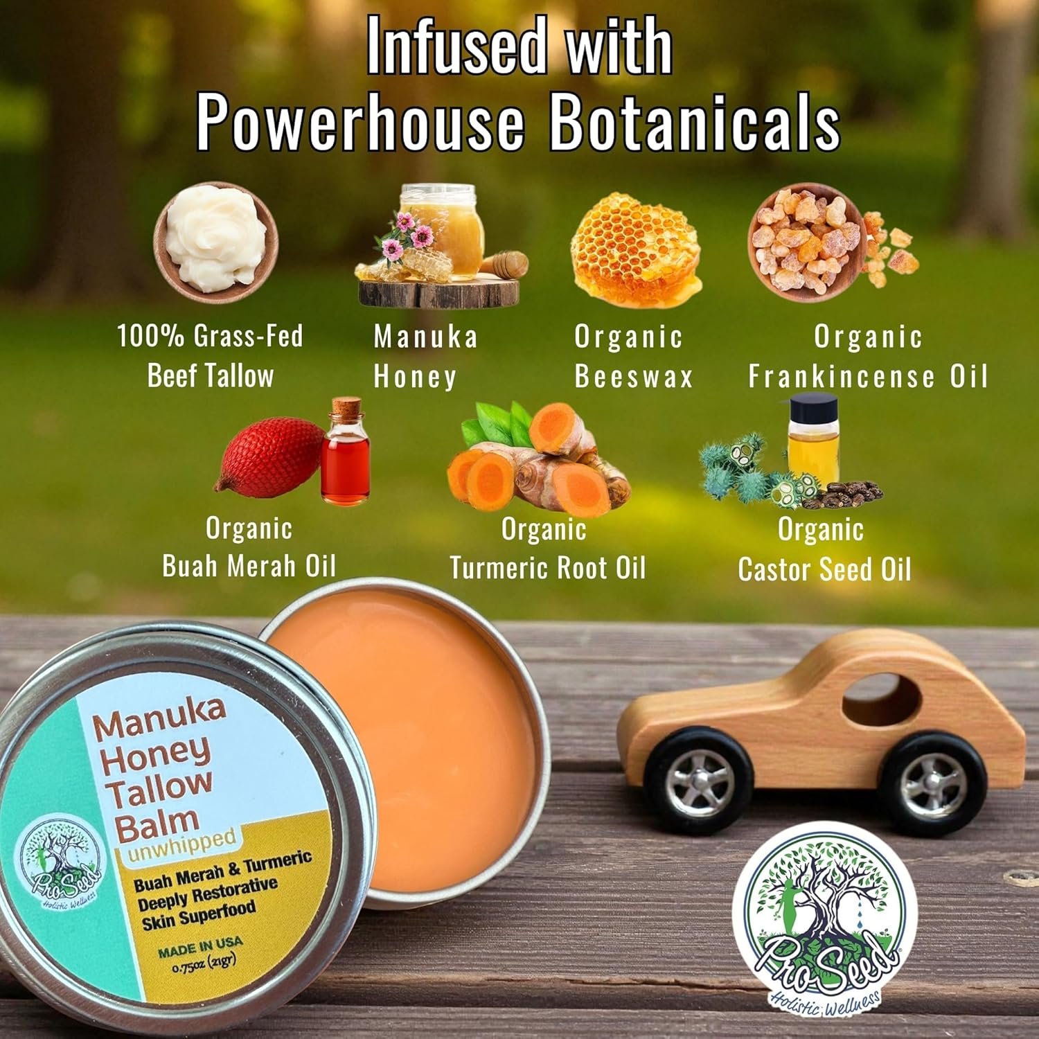 ProSeed Manuka Honey Unwhipped Tallow Balm – Handmade Grass-Fed Beef Moisturizer with Frankincense, Vitamin E, Castor, Buah Merah & Turmeric – Face & Body Cream for Men, Women & Kids – Travel Size - Image 2