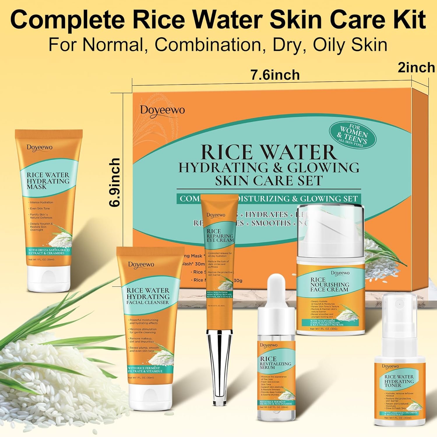 Women Wife Christmas Gift Ideas,Rice Water Skin Care Set for Hydrating,Glowing,Anti-Aging Repairing,Facial Skin Care Routine Kit for Women Teen,Skin Care Skincare Gift Set,Womens Gifts for Christmas - Image 7