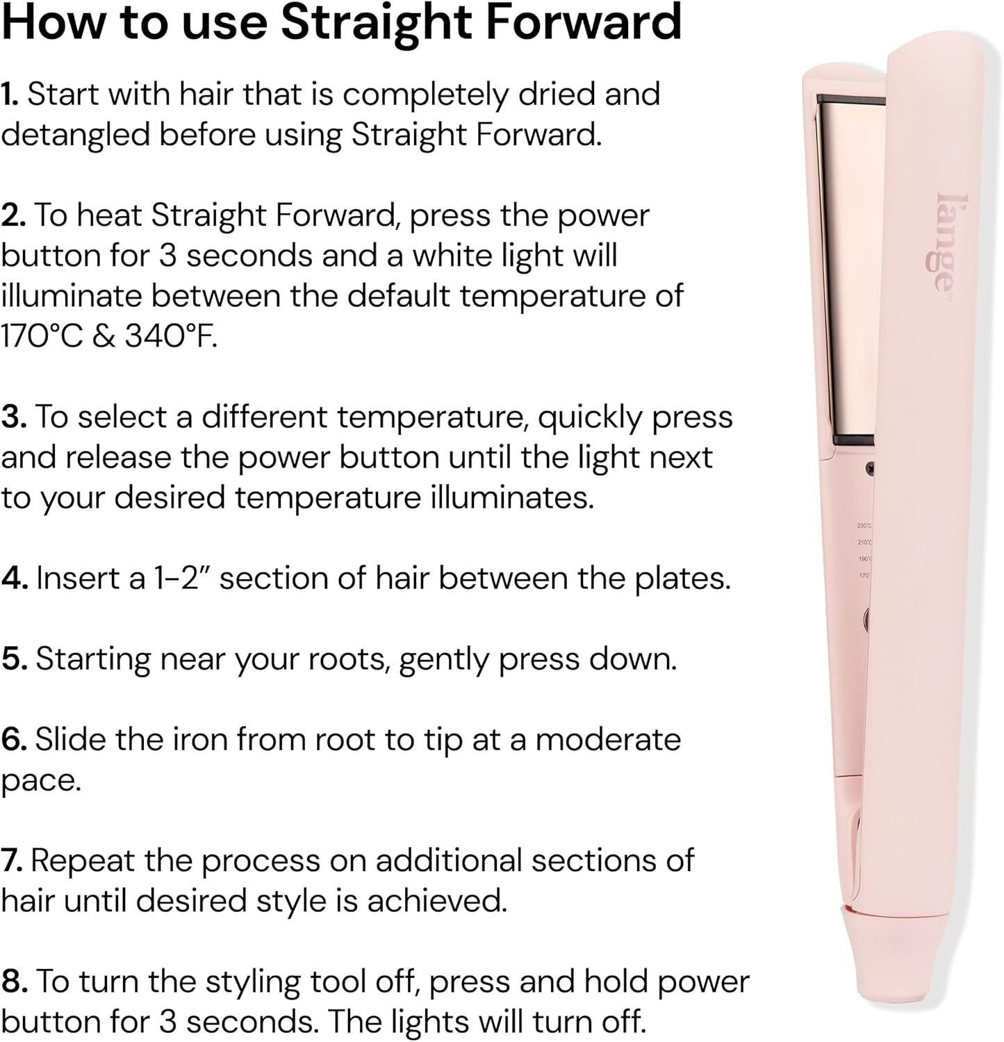 L’Ange Hair Straight Forward Titanium Flat Iron | Professional 2-in-1 Hair Styling Iron | 1" Snag-Free Hair Straightener | Fast Heat-Up, Adjustable Temperature, Auto Shut-Off, Dual Voltage, Blush - Image 4