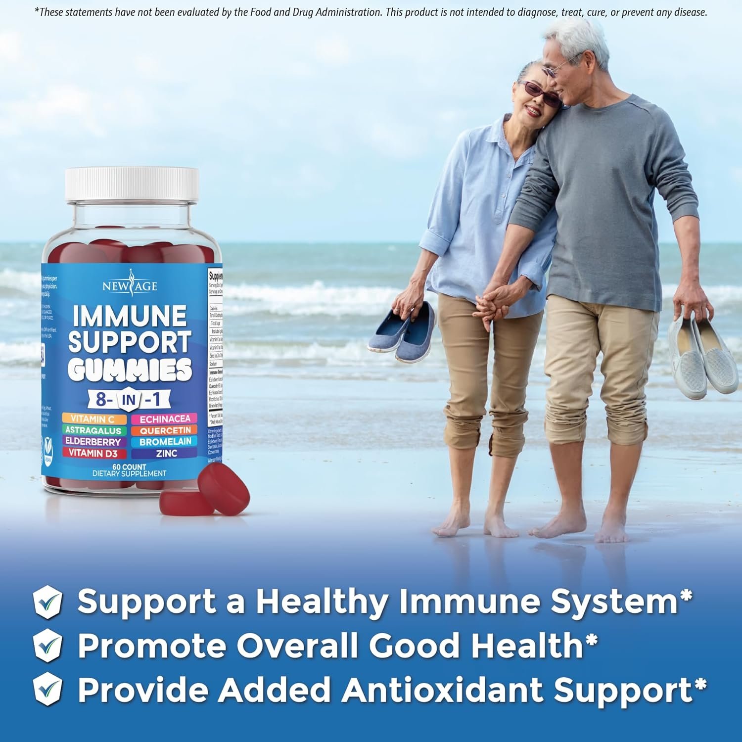 NEW AGE 8 in 1 Immune Support Booster Supplement with Astragalus Root, Vitamin C and Zinc 50mg, Vitamin D 5000 IU, Quercetin & Bromelain (8 in 1 Gummies (Pack of 2)) - Image 4