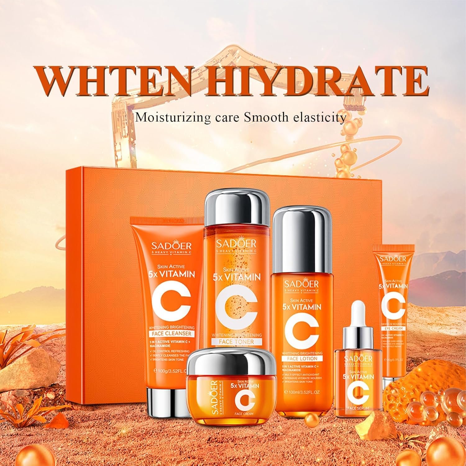 Vitamin C Skincare Set for Women & Teens - 6Pcs Travel Skincare Kit with Cleanser, Toner, Serum, Eye Cream, Face Cream & Lotion - Hydrating, Teen Skin Care & Women's Facial Gift Set - Image 2