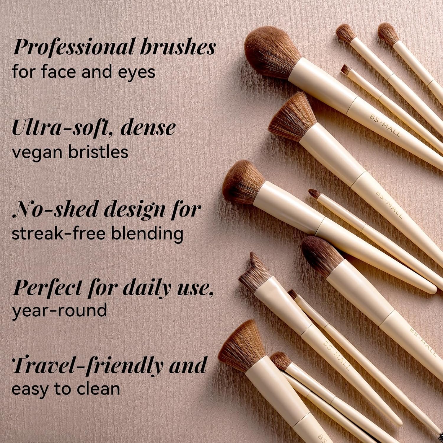 BS-MALL Professional Makeup Brush Set 18 Pcs Premium Synthetic Foundation Powder Concealers Eye Shadows Blush Makeup Brushes with Travel Case (Matte white beige) - Image 4