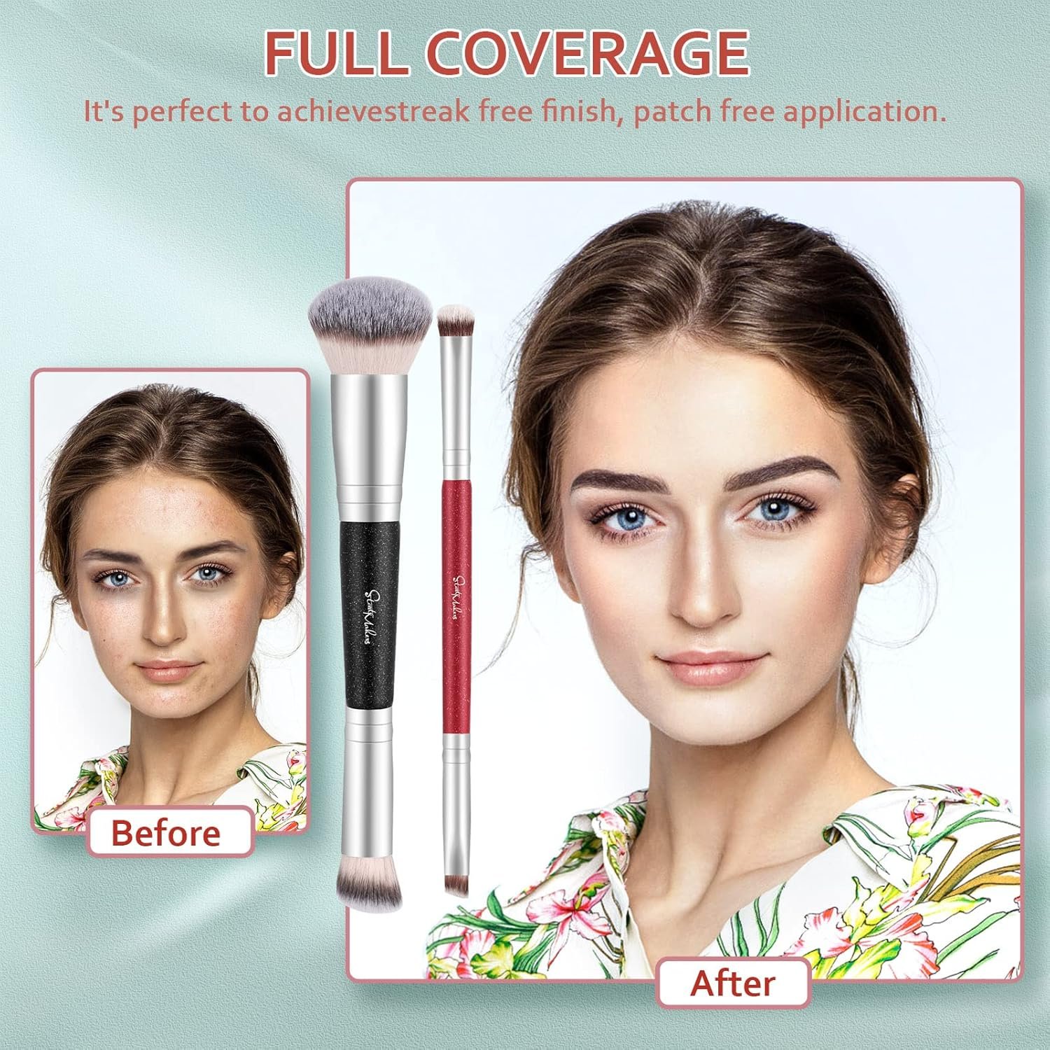 Makeup Brushes Dual-ended Foundation Brush - START MAKERS 2-in-1 Concealer Brush Face Eyebrow Eyeshadow Brush for Liquid, Powder, Buffing, Blending, Contouring Foundation Make Up Brushes(2Pcs) - Image 6