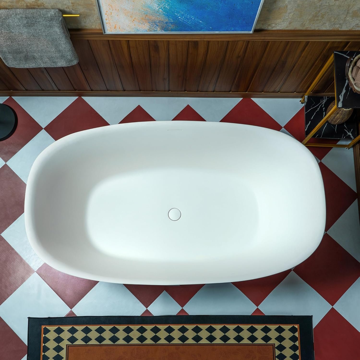 WOODBRIDGE 59" L x 32-5/8" W Luxury Contemporary Solid Surface Stone Resin Freestanding Bathtub in Matte White - Image 12