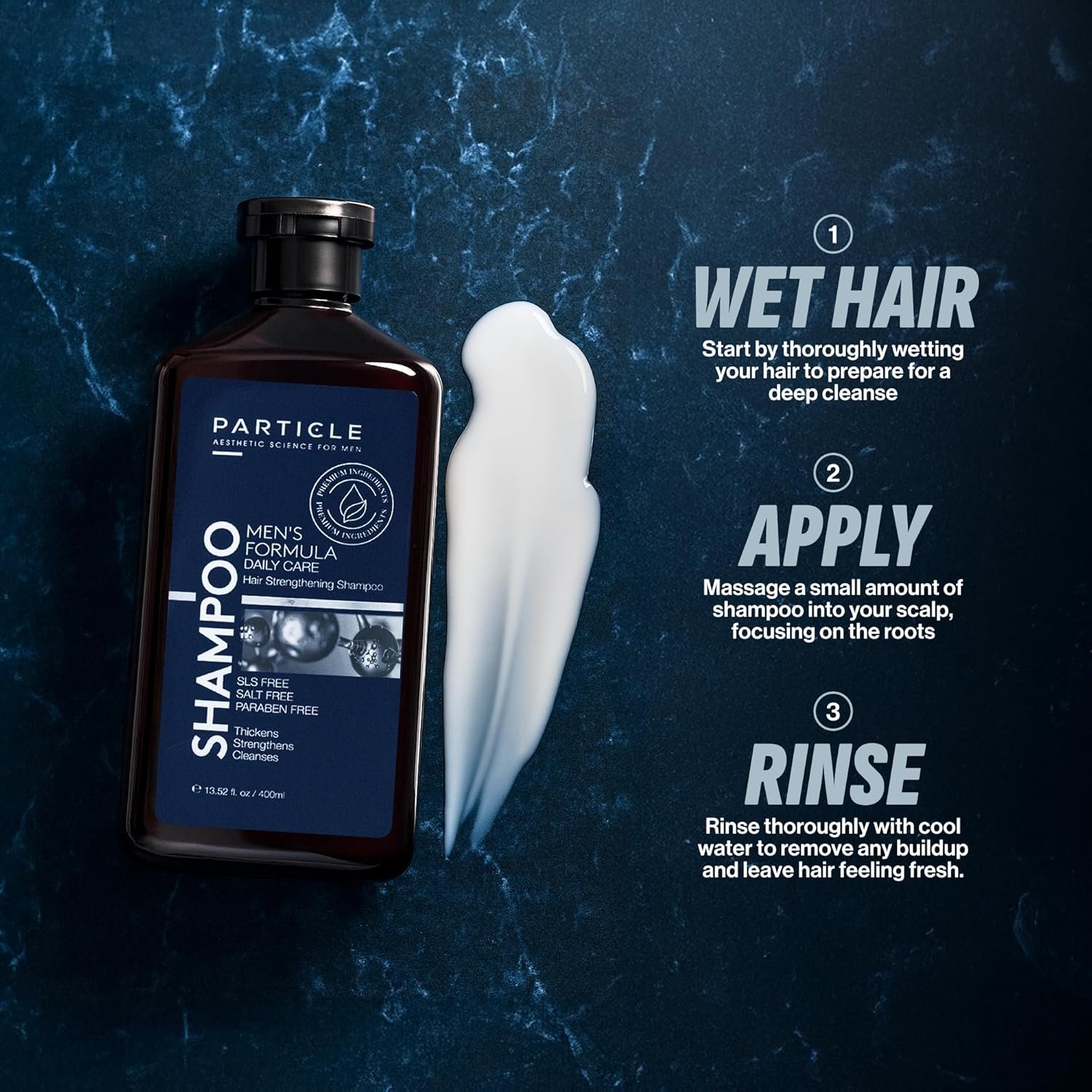 Particle Hair Thickening Shampoo for Men, Men’s Shampoo, Cleansing Formula Made with Biotin, Capixyl, Redensyl, Ginseng and Green Tea Extract for Hair Strength Support, Paraben Free, 400 mL - Image 4