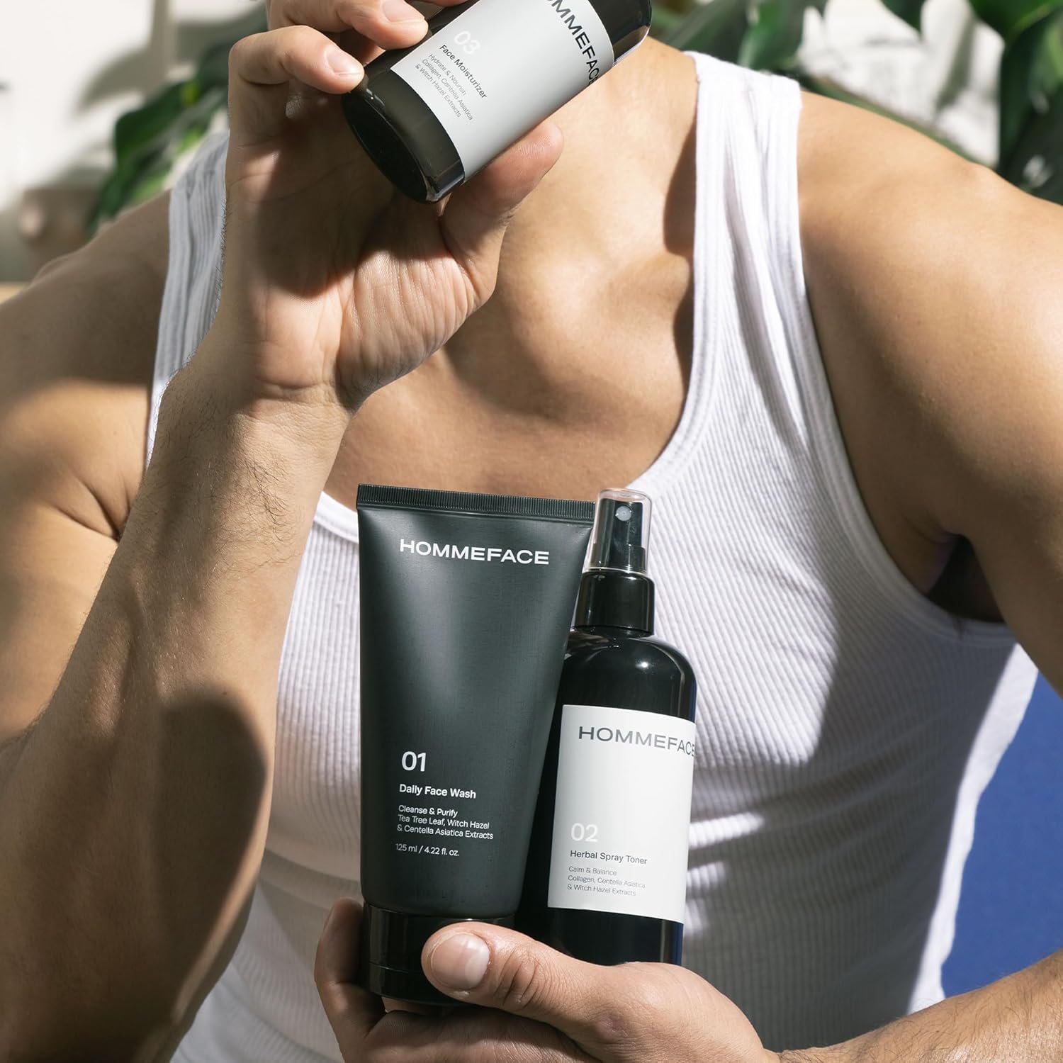 HommeFace Men’s Daily Trio 3-Step Daily Routine Set with Face Wash, Herbal Spray Toner & Moisturizer - Korean Skincare Technology with CICA, Tea Tree Leaf & Witch Hazel Extracts, for All Skin Types - Image 8