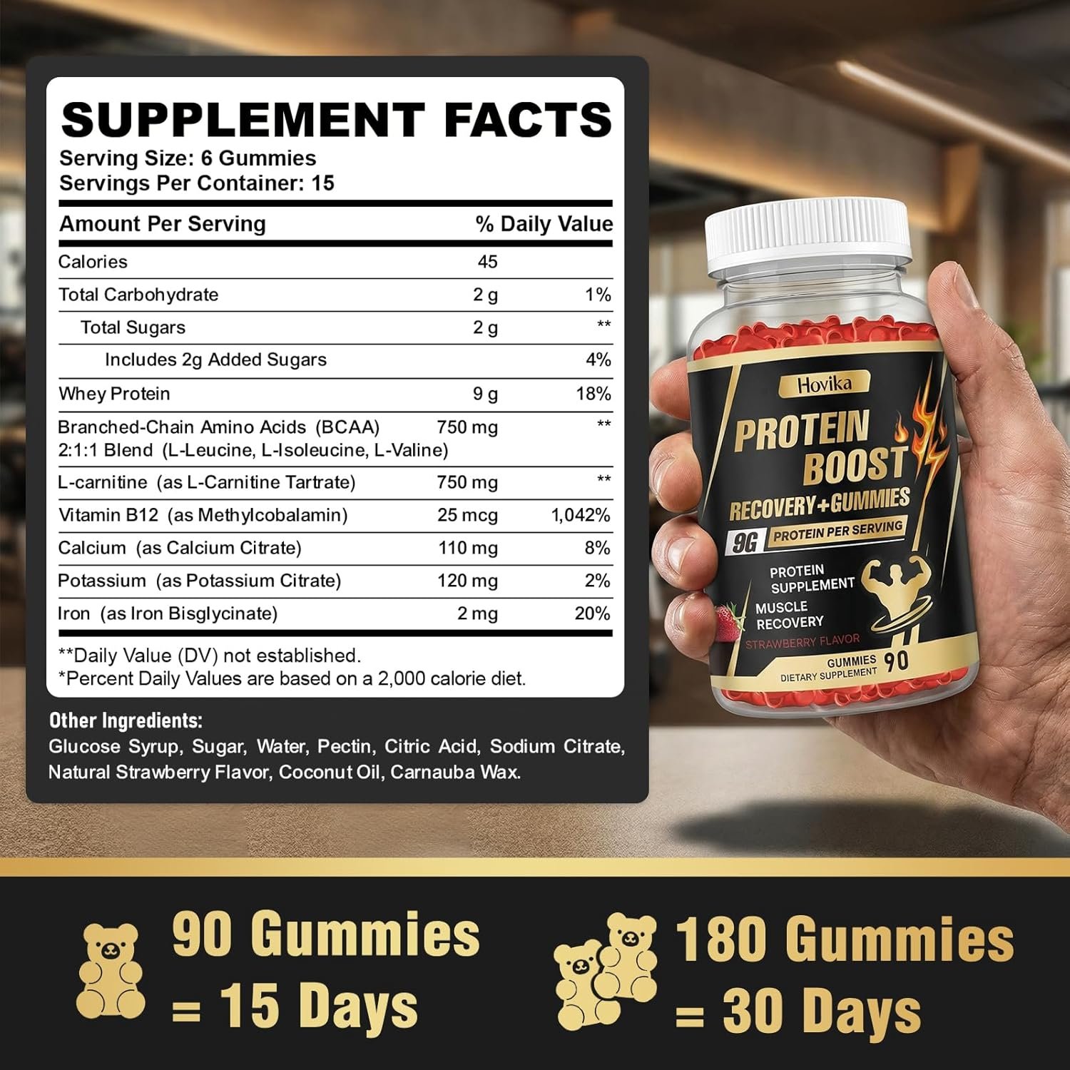 Whey Protein Gummies, 9g Protein per Serving, Easy to Take Snacks for Men & Women, Recovery + Supplement Gummies for Protein Boost, Muscle, Energy Support, Strawberry Flavor, 90 Gummies - Image 9
