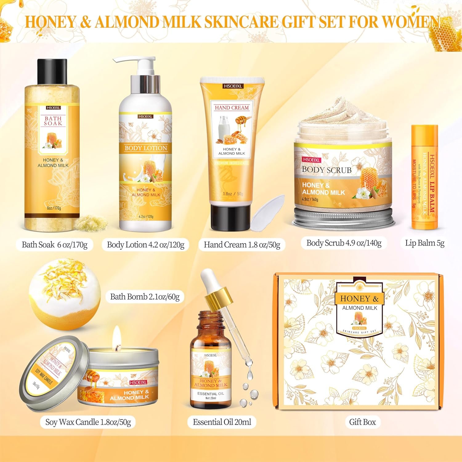 Gifts for Women, Birthday Gift for Women, 9 Pc Almond Milk & Honey Bath and Body Gifts Set, Self Care Gifts Spa Gift Basket, Relaxing Bath Sets for Mom, Girlfriend, Sister, Female Friends, Coworker - Image 2