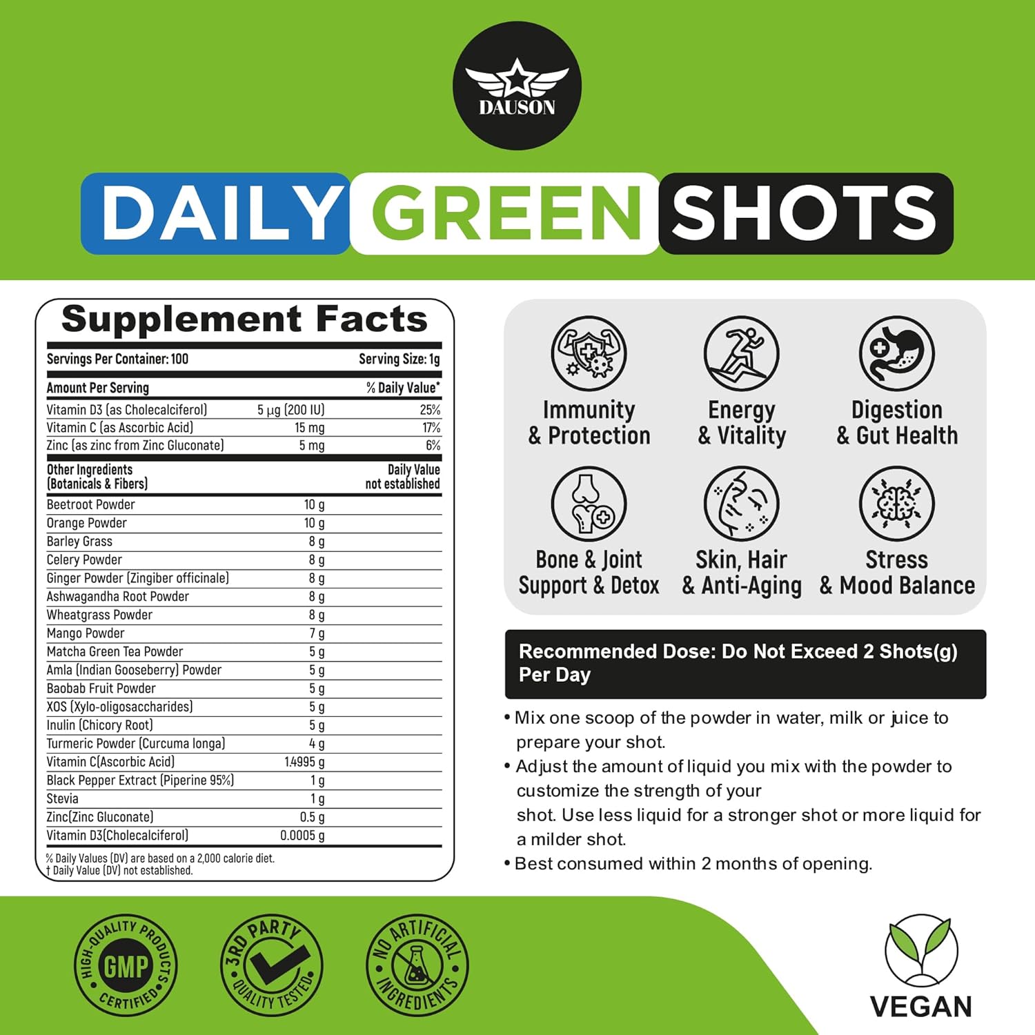 Super Greens Supplement for Energy, Immunity & Gut Health – Herbal Blend with Wheatgrass, Matcha, Beetroot, Ashwagandha, Turmeric & Prebiotics – 100 Daily Shots - Image 2