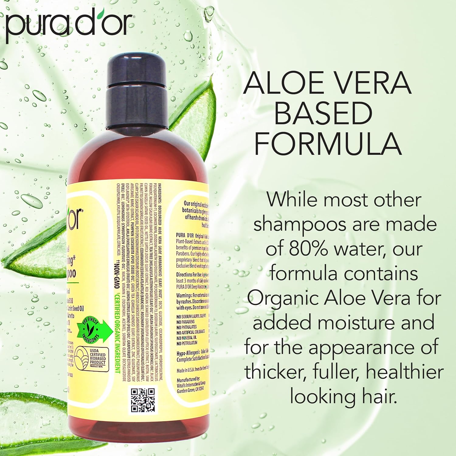 PURA D'OR Original Gold Label Anti-Thinning Shampoo - CLINICALLY TESTED – Natural Earthy Scent - Biotin & Argan Oil – Sulfate-Free Strengthening & Volumizing for Fuller-Looking Hair, Men & Women 16 oz - Image 6