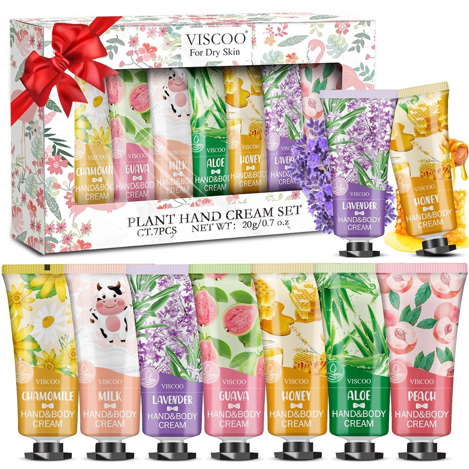 VISCOO 7 Pack Hand Cream Gifts Set for Women, Teacher Appreciation Gift / Graduation Gifts, Moisturizing Mini Hand Lotion Travel Size for Dry Cracked Hands, Birthday Gift