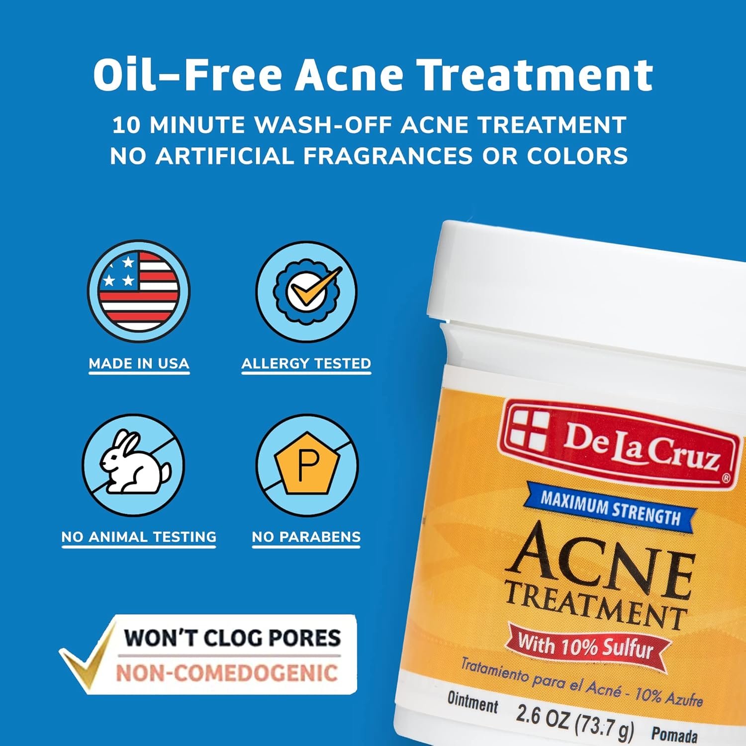 De La Cruz 10% Sulfur Ointment - Cystic Acne Treatment for Face and Body - Daily 10 Min Spot Treatment Mask - Safe and Effective Game Changing Hormonal Acne Treatment that Clears Up Pimples - 2.6 oz - Image 2