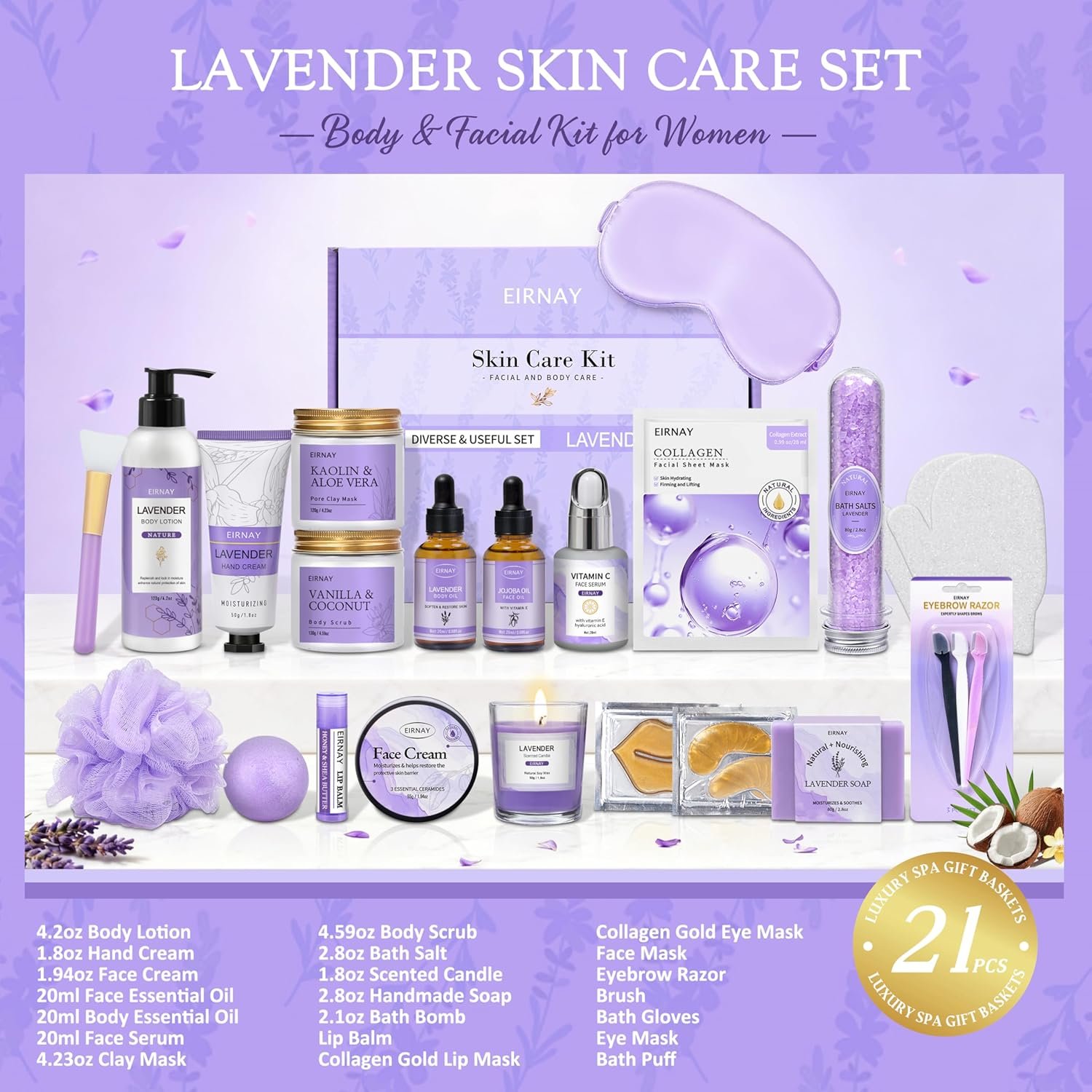 Mothers Day Gifts for Women, Spa Gifts Basket for Women, 21pcs Lavender Bath and Body Gift Basket, Self Care Gifts, Facial Skin Care Set, Birthday Gifts for Mom, Wife, Girlfriend, Sister - Image 2