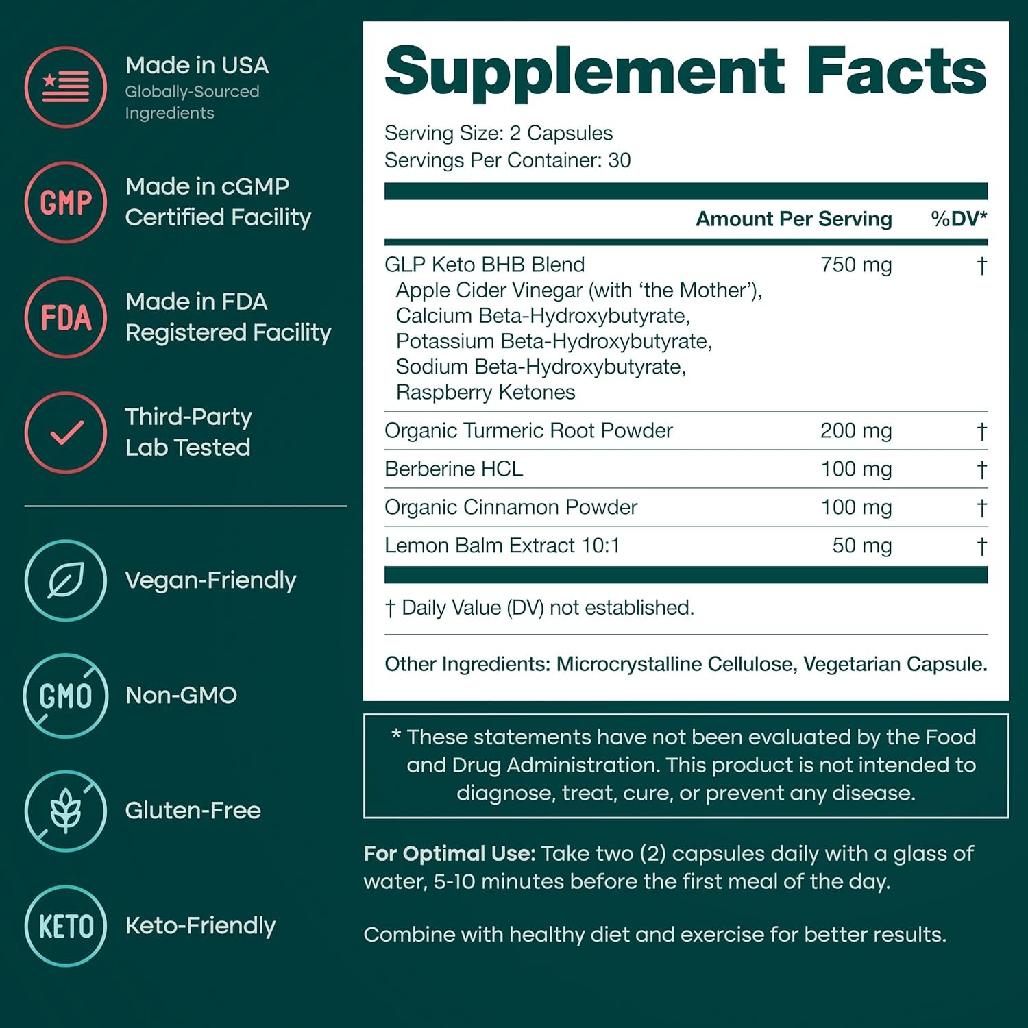 Keto Burn & GLP-1 Supplement Weight Loss for Women and Men - Appetite Suppressant, Fat Burner and Metabolic Health with BHB Raspberry Ketones, Apple Cider Vinegar, Berberine HCL (3rd Party Lab Tested) - Image 5