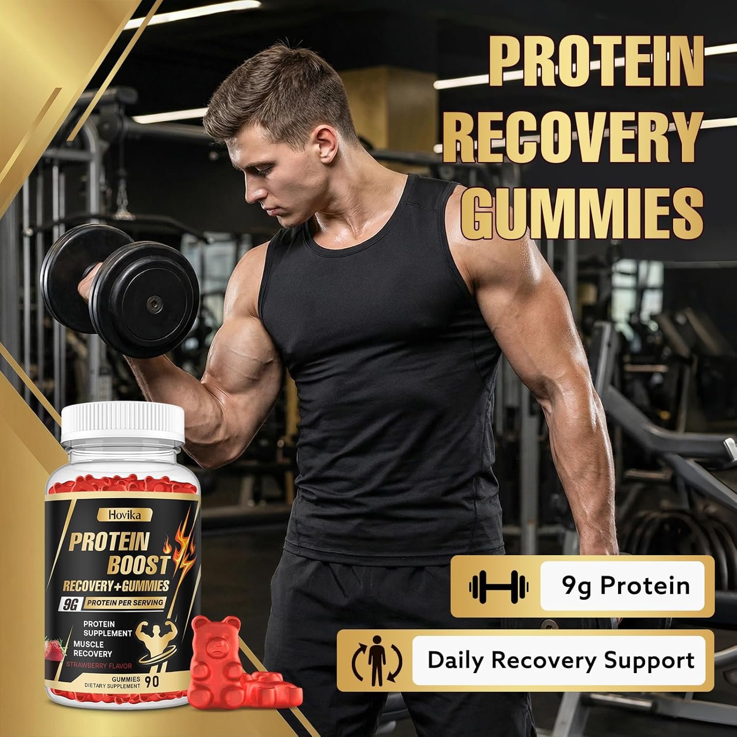 Whey Protein Gummies, 9g Protein per Serving, Easy to Take Snacks for Men & Women, Recovery + Supplement Gummies for Protein Boost, Muscle, Energy Support, Strawberry Flavor, 90 Gummies - Image 2
