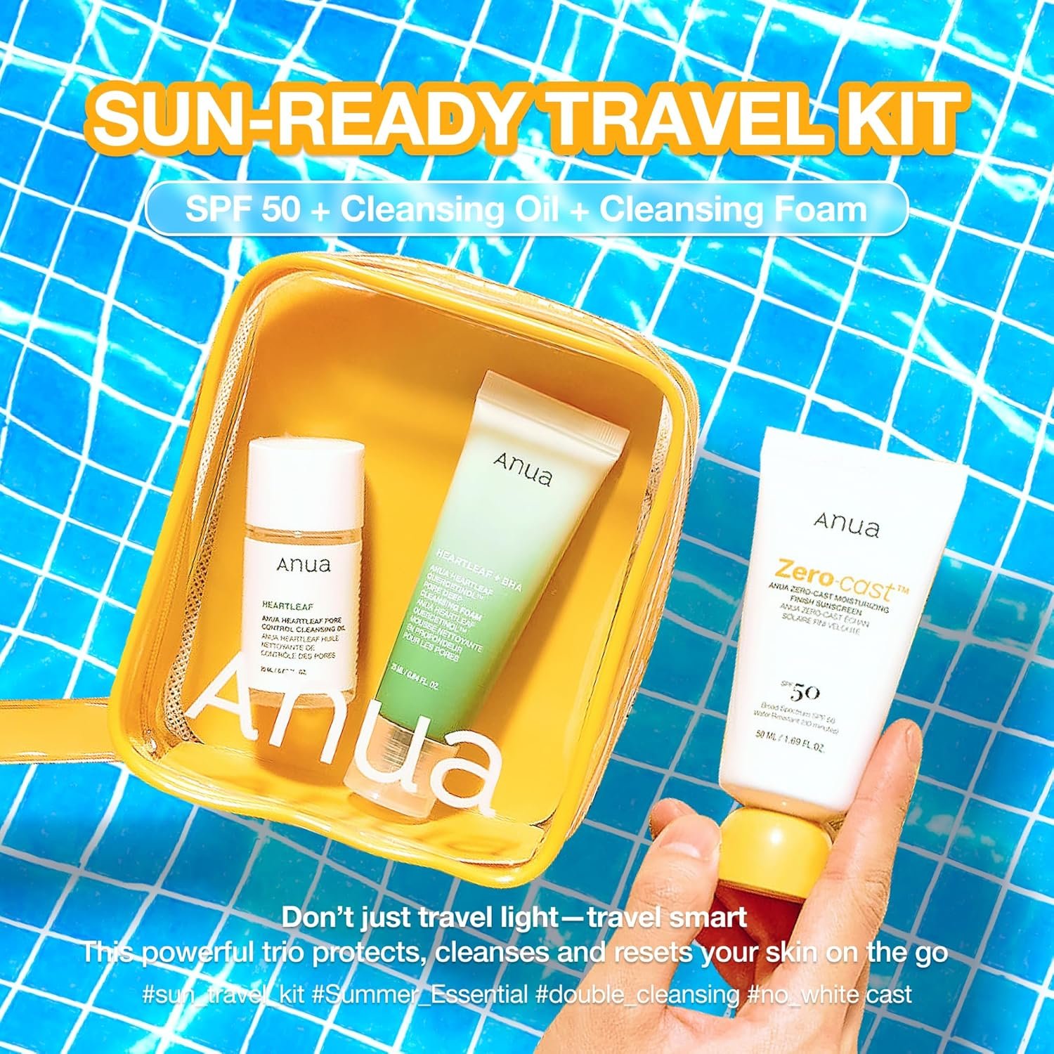 Anua Sun-Ready Travel Kit, Zero-Cast Sunscreen & Cleansing oil & Face Wash. Korean Sunscreen with Mini Size Double Cleansing routine ,Korean Skincare Set - Image 2