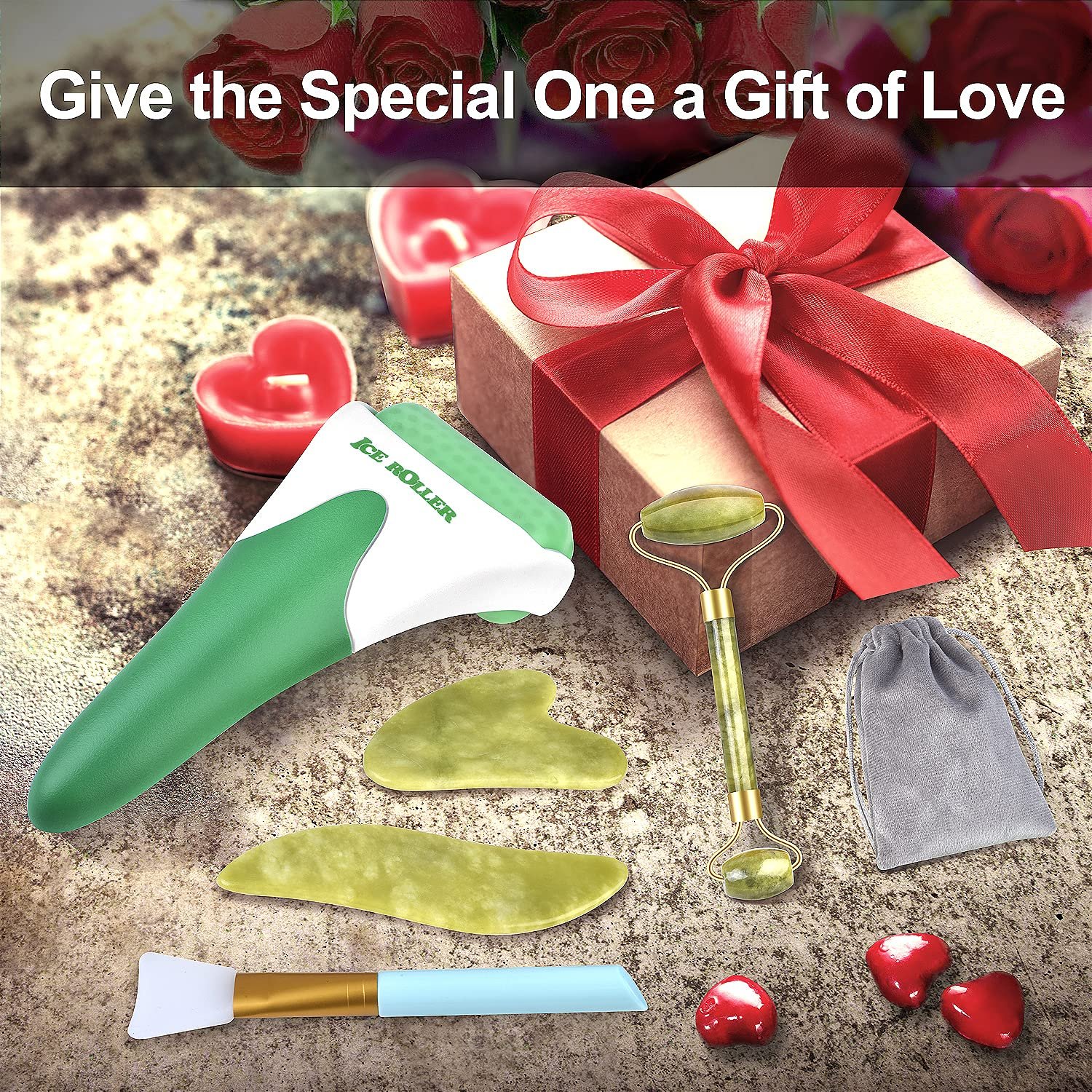Charmonic 6 in 1 Ice Roller & Jade Roller and Gua Sha Set, Facial Massage Kits, Facial Roller Kit with Gua Sha Tool and Silicone Brush, Anti-Aging Jade Stone Massager for Face, Eyes, Neck Massage - Image 6