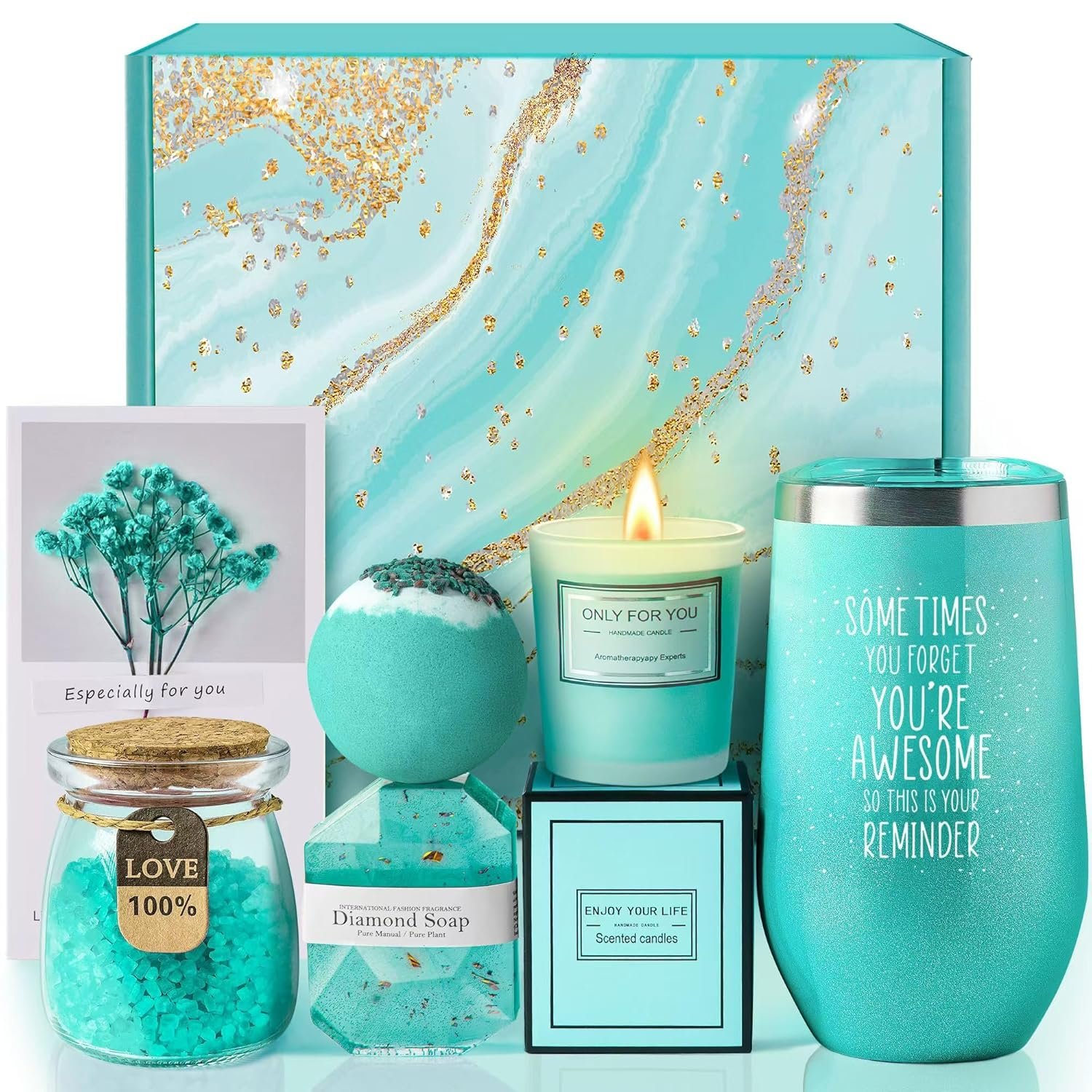 Gifts for Mom, Women, Wife, Girlfriend, Sister, Best Friend, Her - Unique Mothers Day, Birthday, Valentines, Christmas Gifts - Gardenia Inspirational Self Care Spa Gift Basket Set, Thank You Gifts