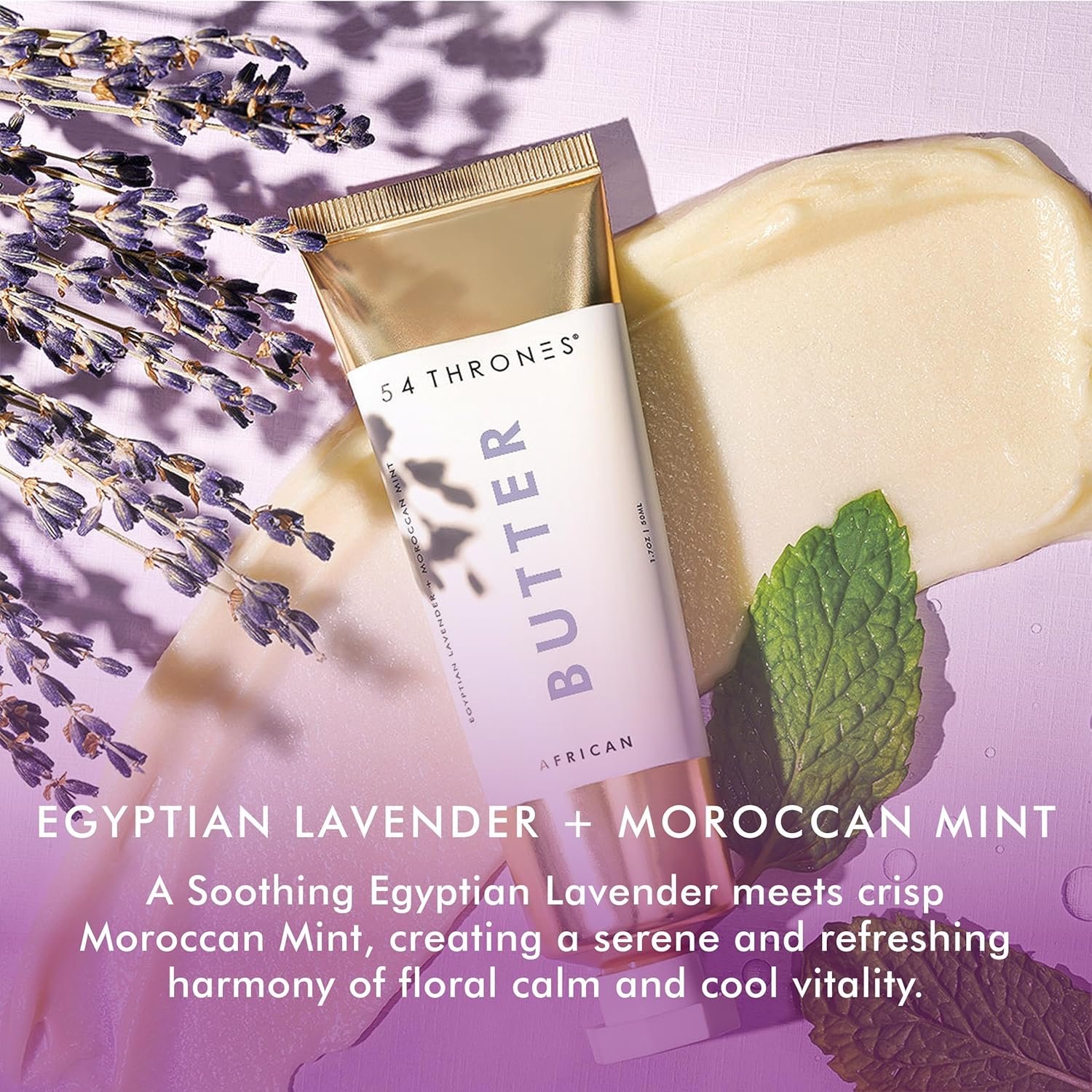 54 Thrones African Beauty Shea Butter, Intensive Dry Skin Support, Moisturizing Body Butter for Women, Moisturizing Body Balm and Cream, Locks in Moisture, Egyptian Lavender + Moroccan Mint, 1.7 oz - Image 6