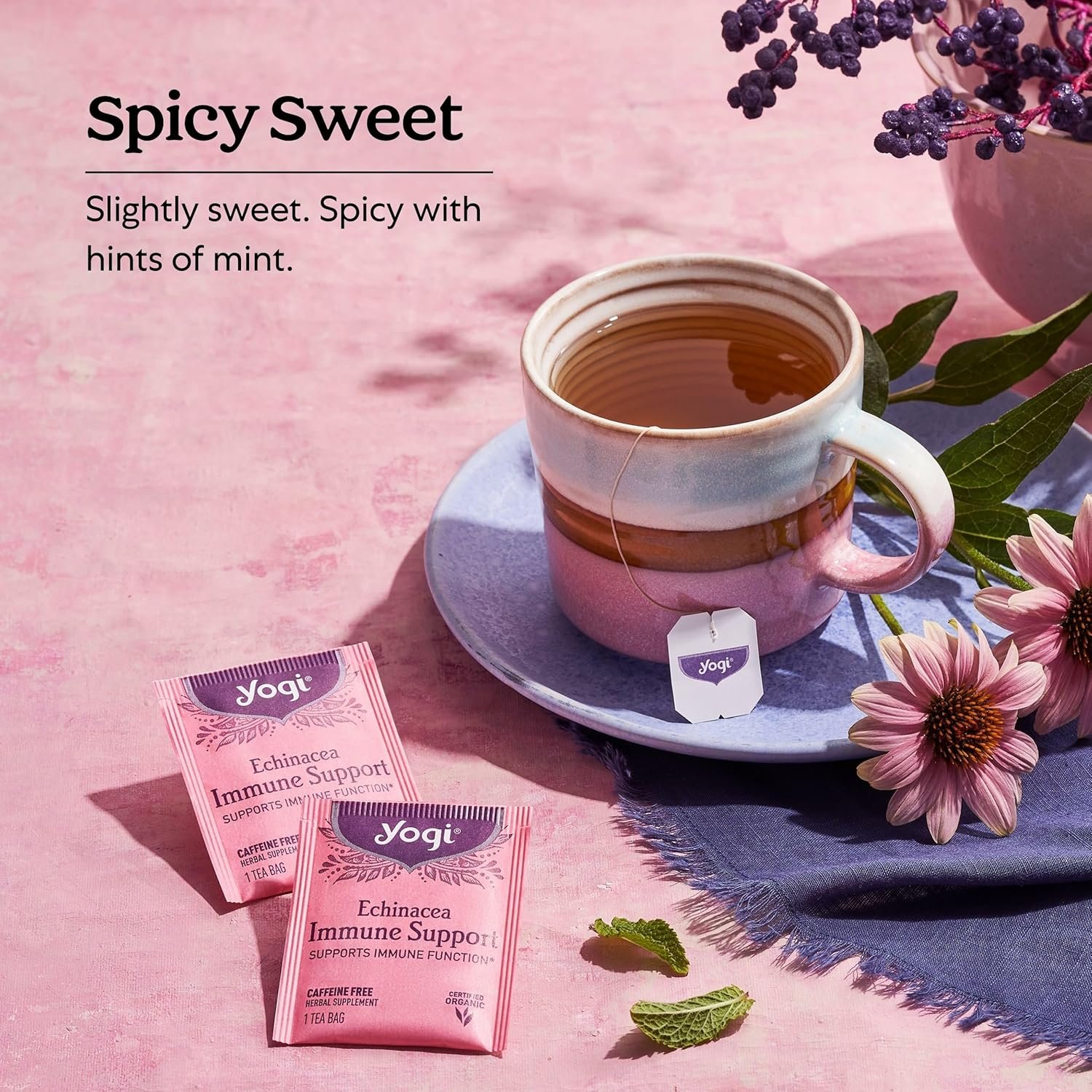 Yogi Tea Echinacea Immune Support Tea - 16 Tea Bags per Pack (4 Packs) - Organic Immunity Support Tea - Includes Peppermint Leaf, Lemongrass, Cinnamon Bark, Echinacea Purpurea, Licorice Root & More - Image 4