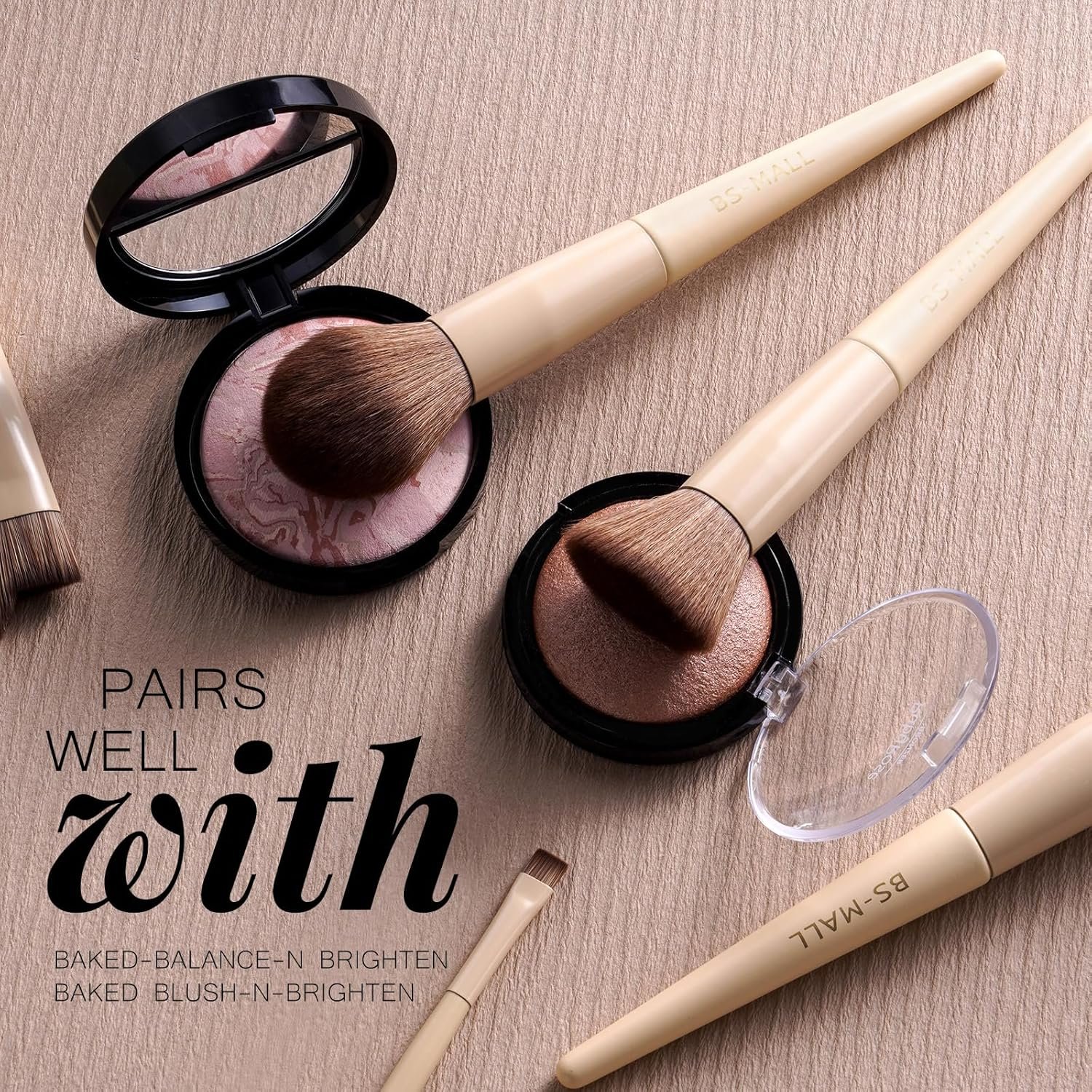 BS-MALL Professional Makeup Brush Set 18 Pcs Premium Synthetic Foundation Powder Concealers Eye Shadows Blush Makeup Brushes with Travel Case (Matte white beige) - Image 3