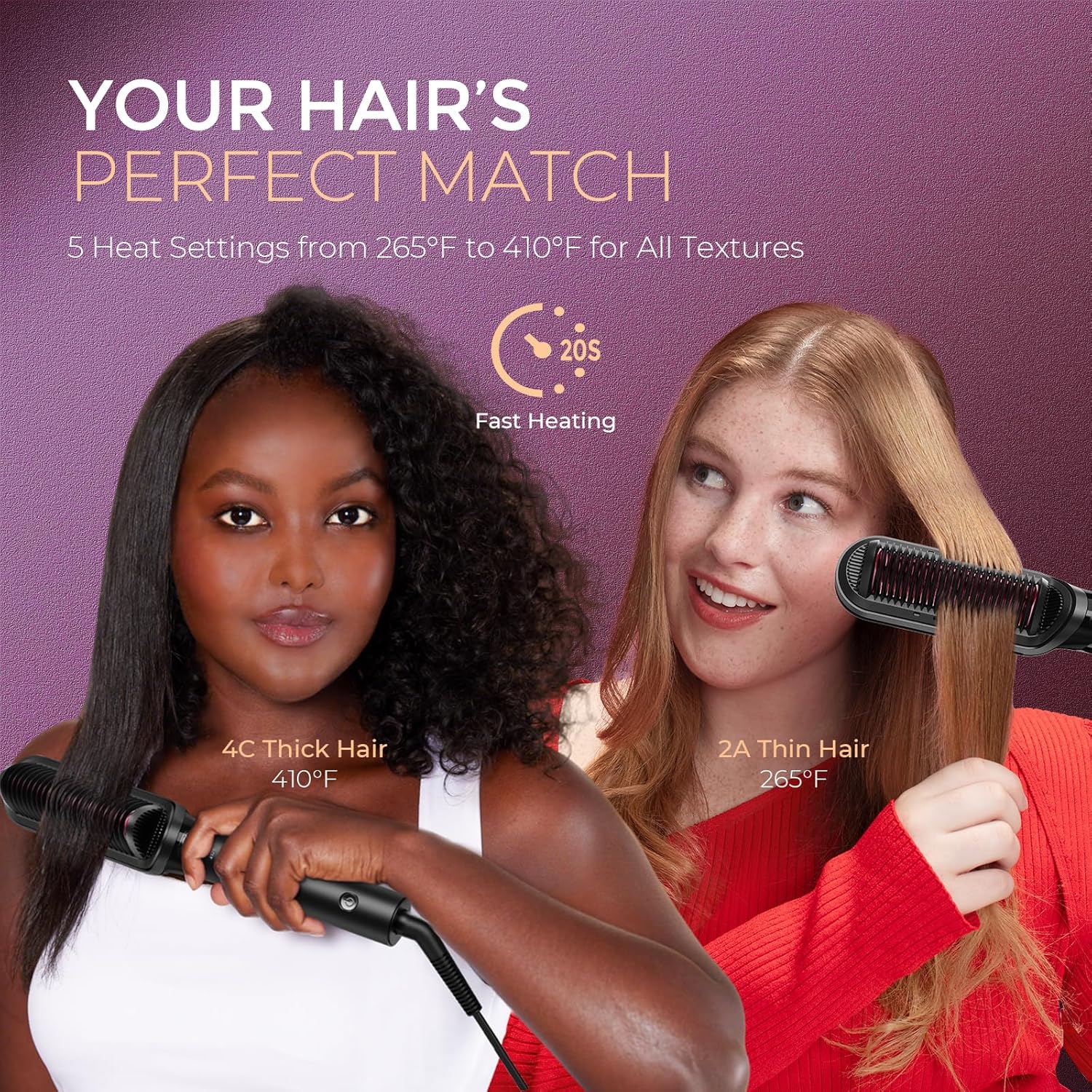 TYMO Flat Iron Hair Straightener Brush 2 in 1, 200M Ions Hair Straighteners for Women, Ceramic Straightening Hot Comb for Anti-Frizz Straights, Waves, Curl, 3X Less Heat Damage, Dual Voltage, Black - Image 8