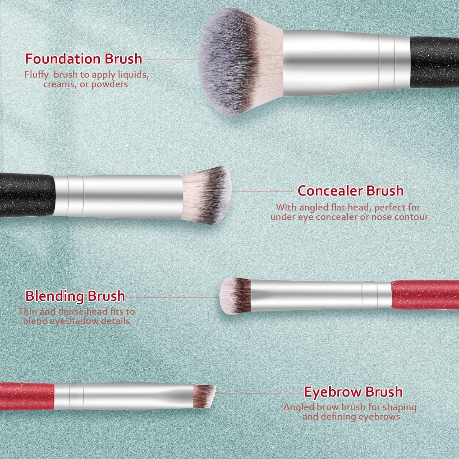 Makeup Brushes Dual-ended Foundation Brush - START MAKERS 2-in-1 Concealer Brush Face Eyebrow Eyeshadow Brush for Liquid, Powder, Buffing, Blending, Contouring Foundation Make Up Brushes(2Pcs) - Image 2