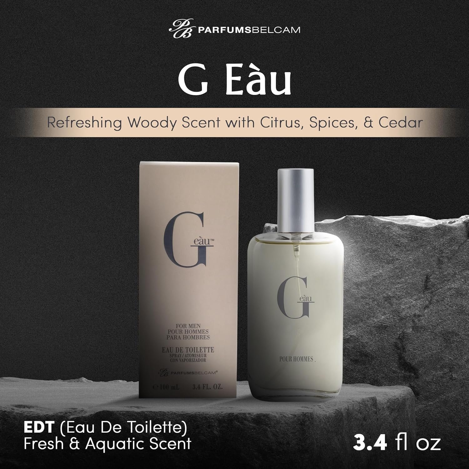 PB ParfumsBelcam G eàu Eau de Toilette Perfume Spray for Men - 3.4 Fl Oz Affordable Long Lasting Cologne, Modern Masculine Scent with Woody Citrus Fragrance Made with Premium Oils for All Day Use - Image 2